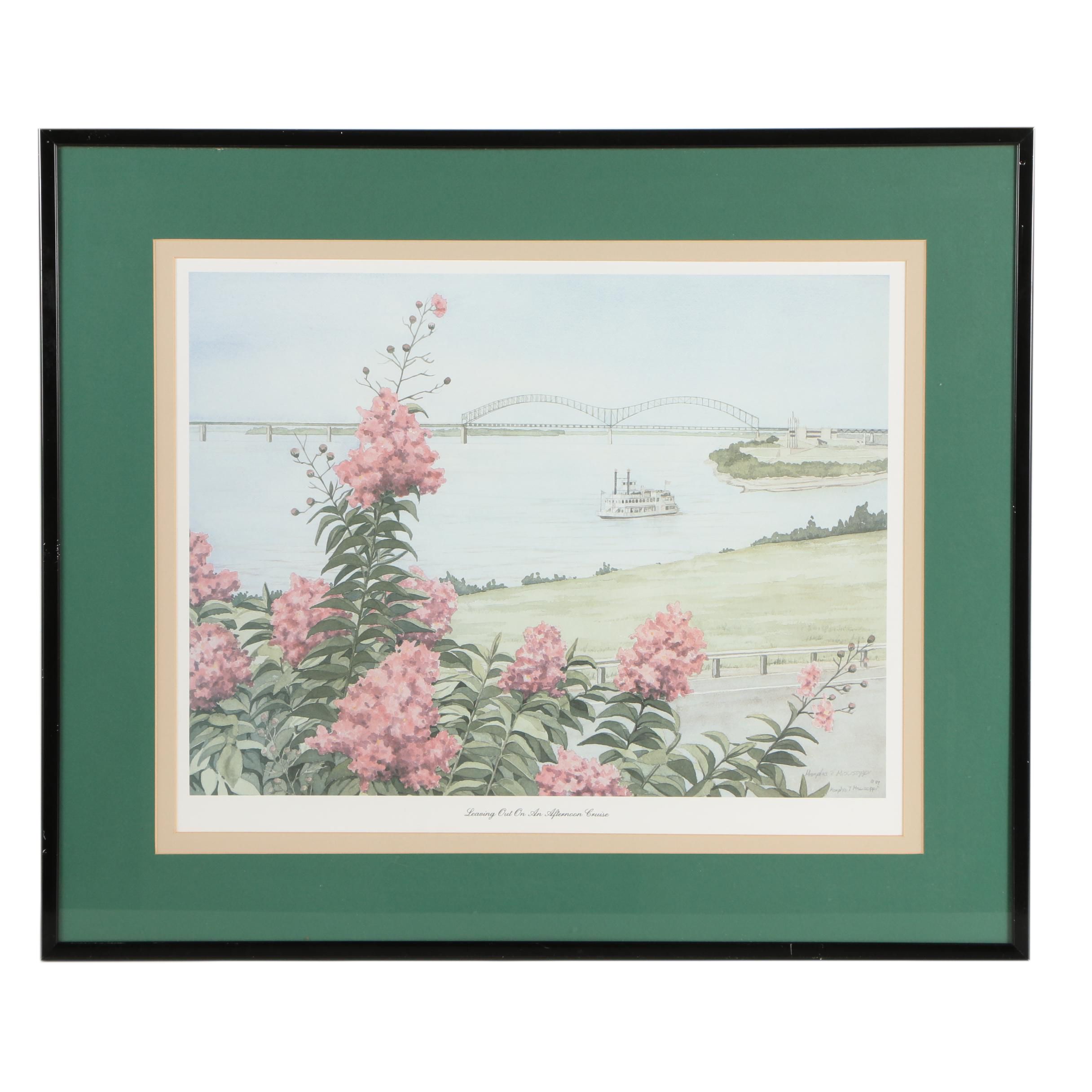 Memphis T. Mississippi Offset Lithograph "Leaving Out On an Afternoon Cruise"