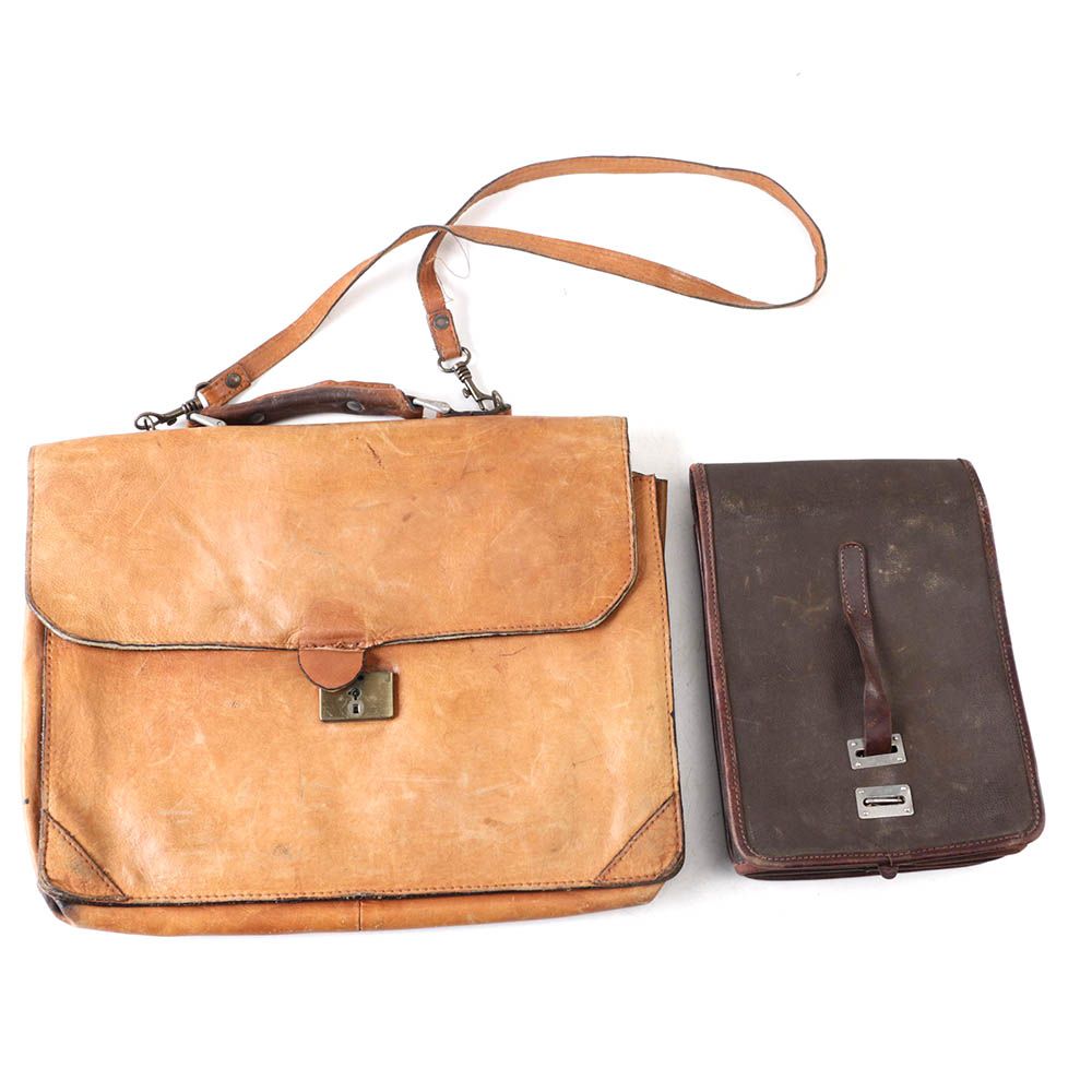 Vintage Leather Briefcase and Document Pouch