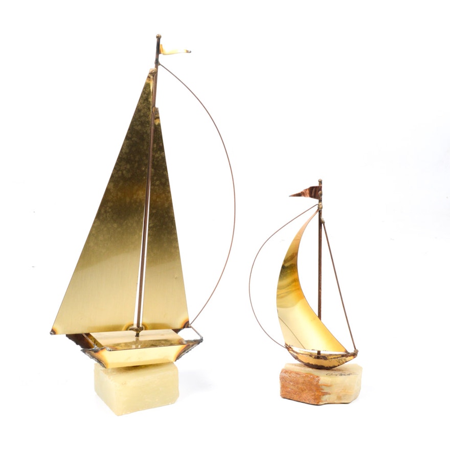 Vintage Metal Sailboat Sculptures