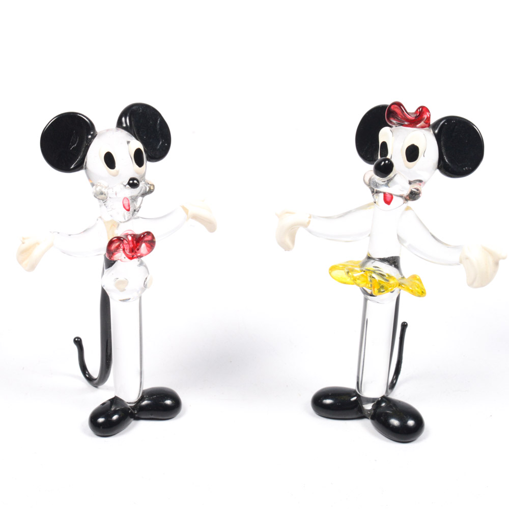 Vintage Blown Glass Mickey and Minnie Mouse Figurines