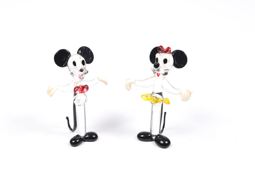 Vintage Blown Glass Mickey and Minnie Mouse Figurines