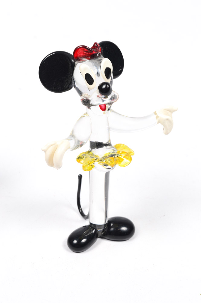 Vintage Blown Glass Mickey and Minnie Mouse Figurines