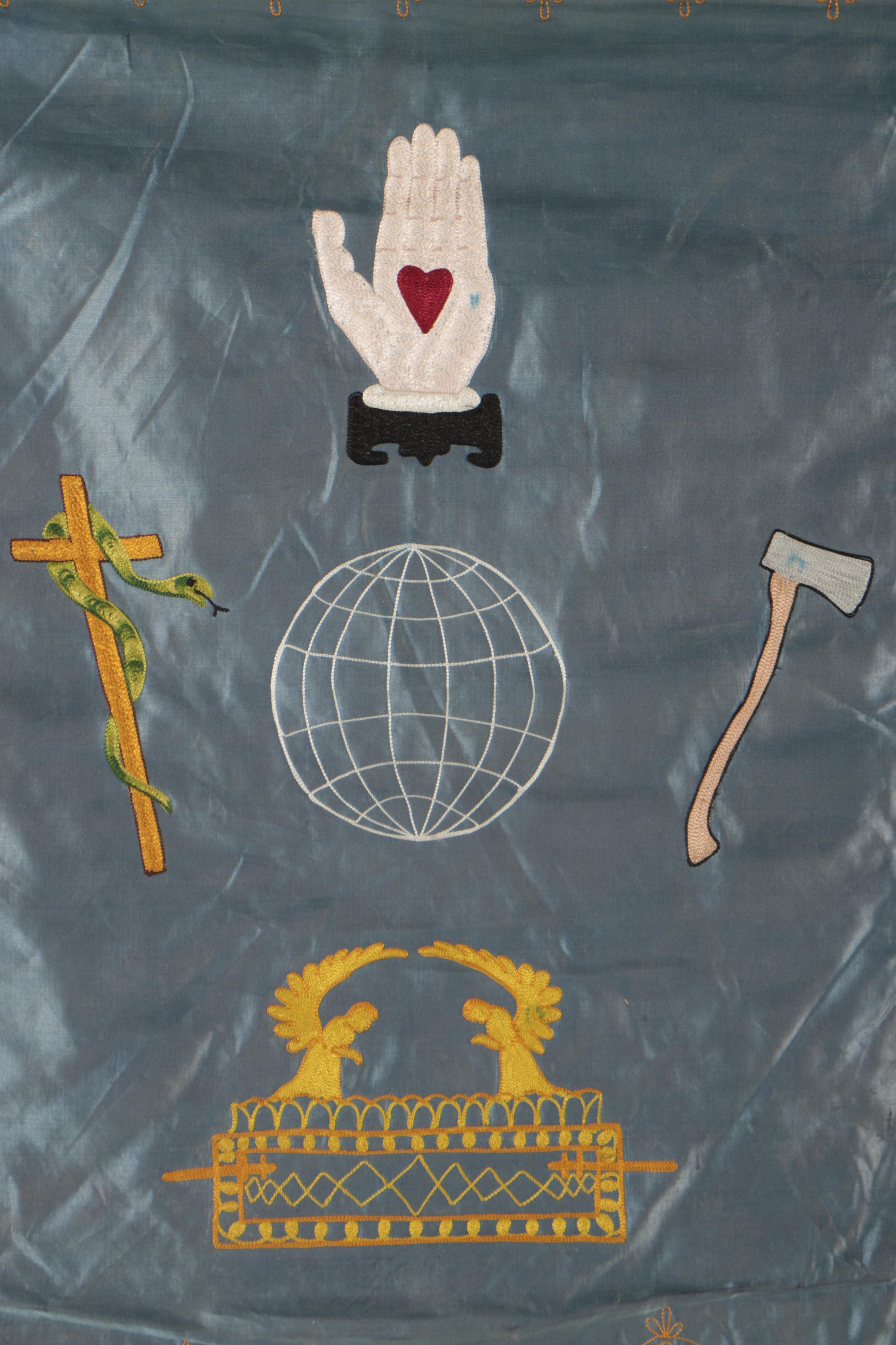 Vintage Odd Fellows Hanging Silk Banners with Embroidered Designs