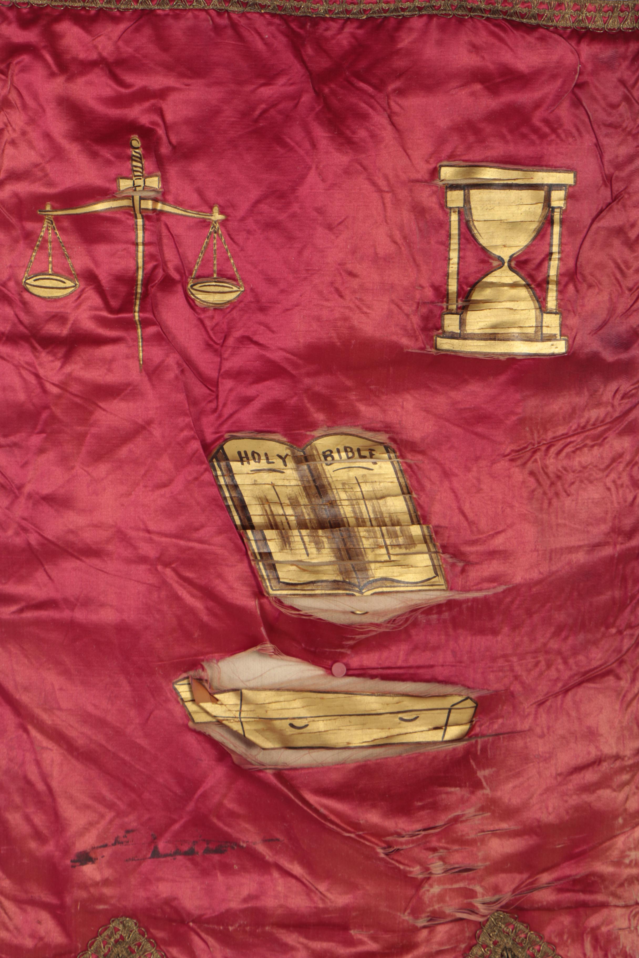 Vintage Odd Fellows Hanging Silk Banners with Embroidered Designs