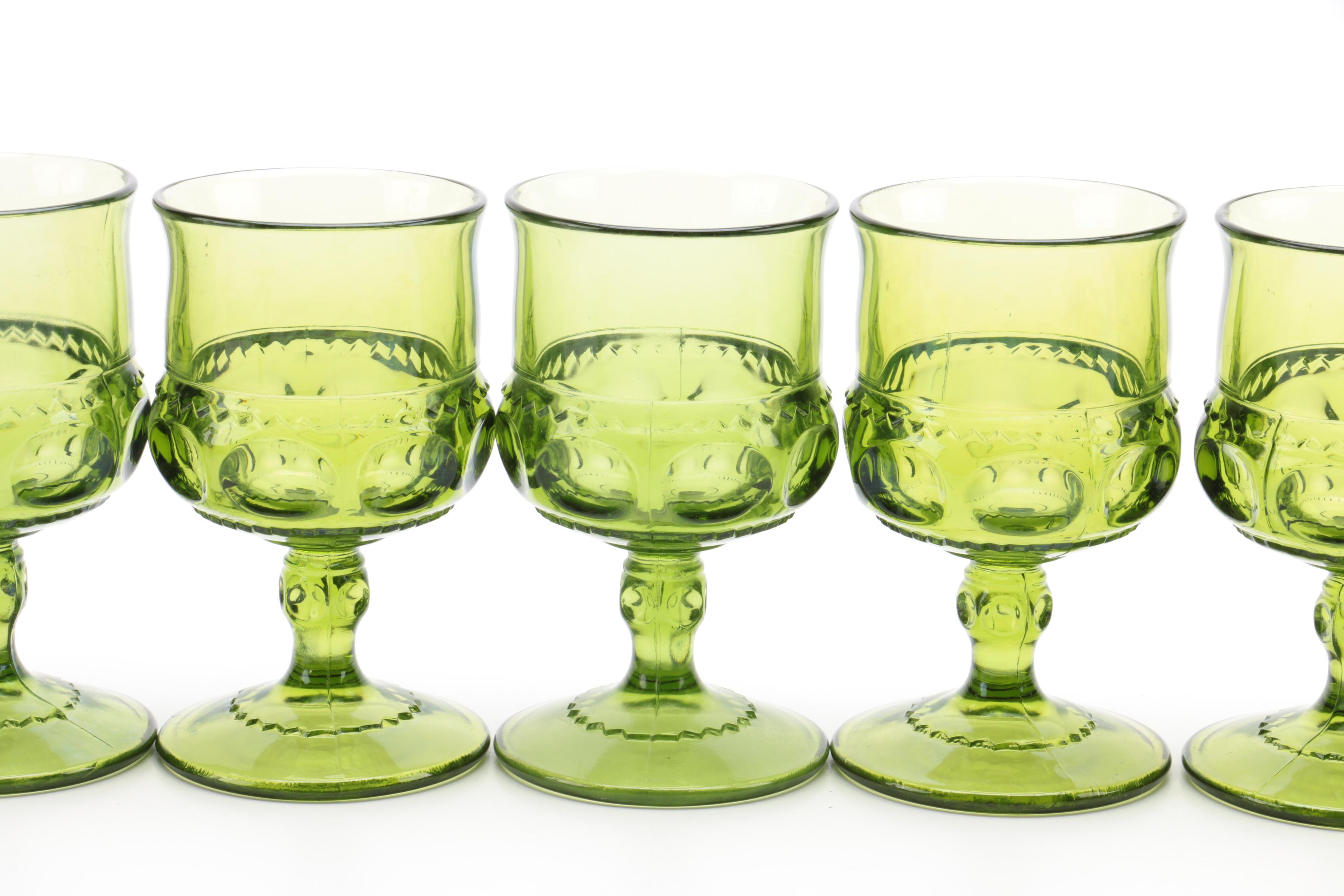 Vintage "King's Crown" Green Stemware