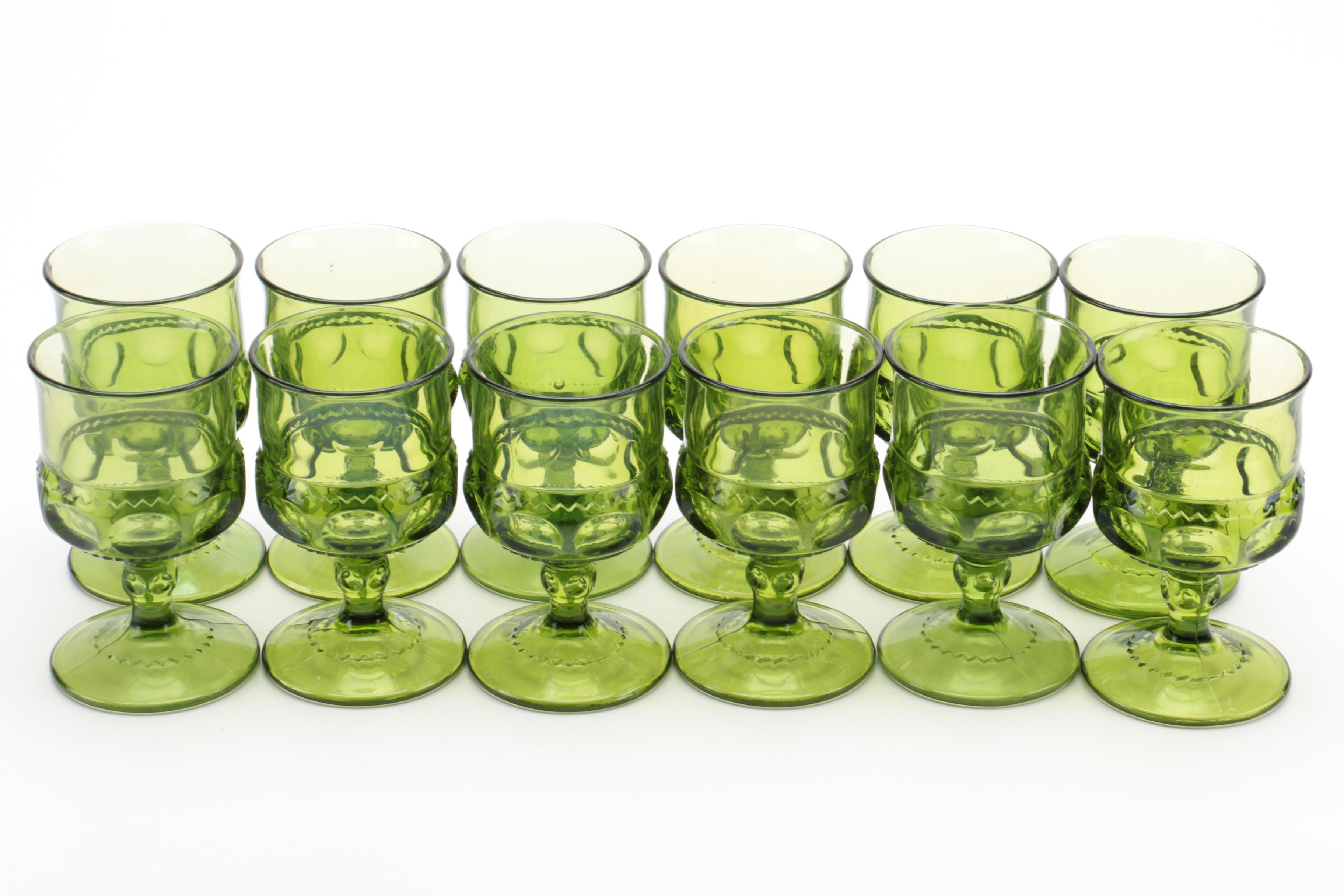 Vintage "King's Crown" Green Stemware