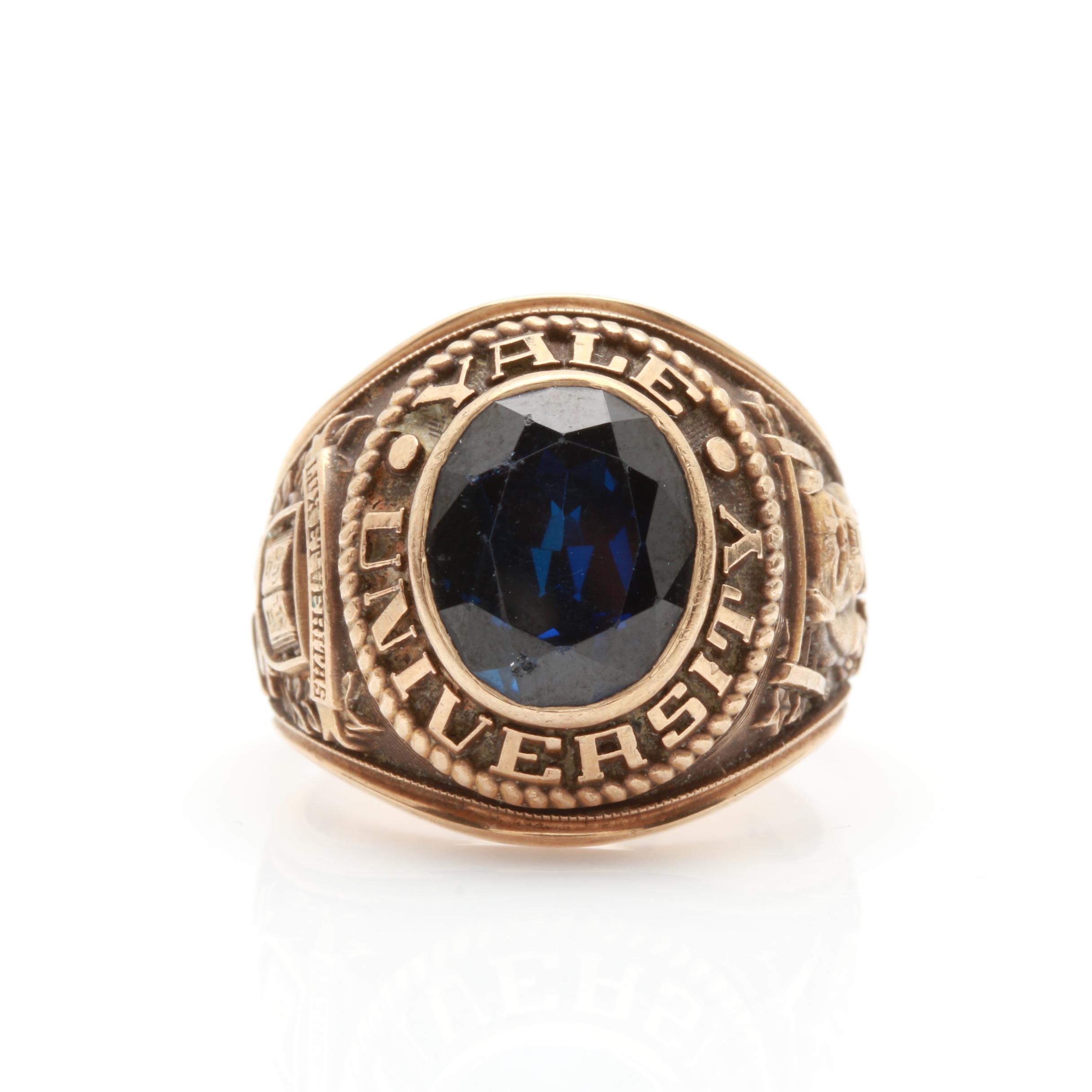 10K Yellow Gold Synthetic Blue Sapphire Yale University Class Ring