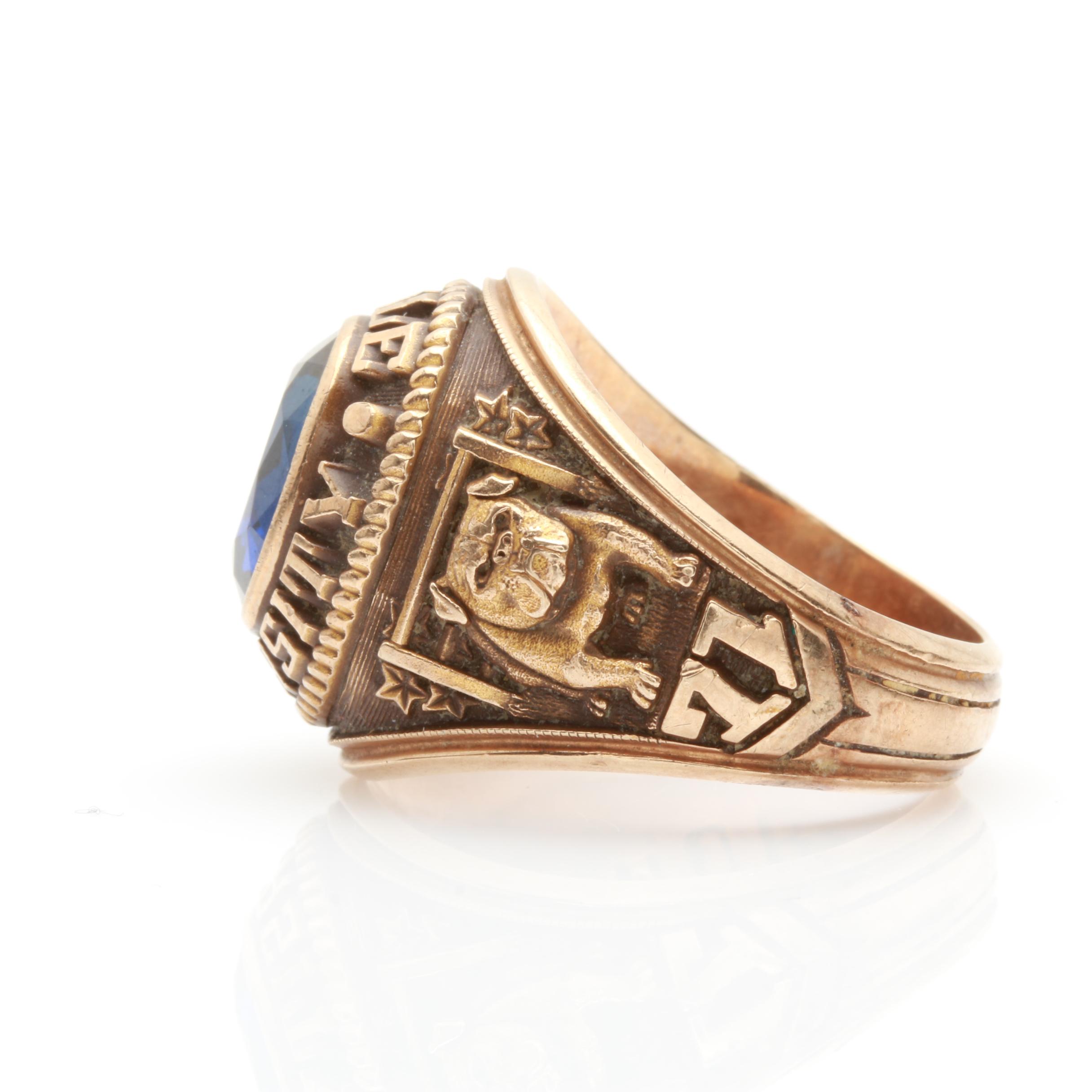 10K Yellow Gold Synthetic Blue Sapphire Yale University Class Ring