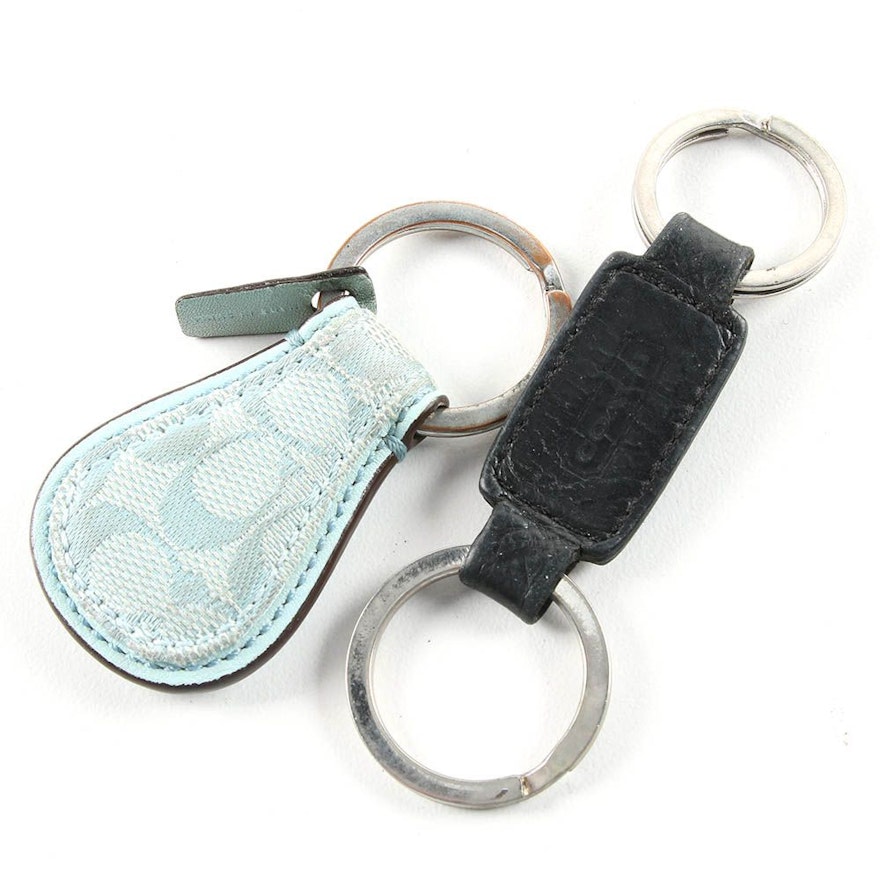 Coach Blue Canvas and Black Leather Key Fobs