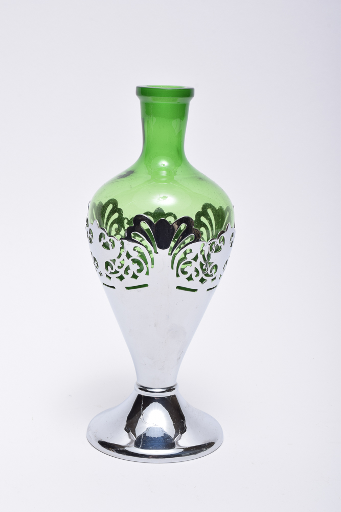 Antique Silver Overlay Perfume Bottle and Vintage Farber Krome Decanter