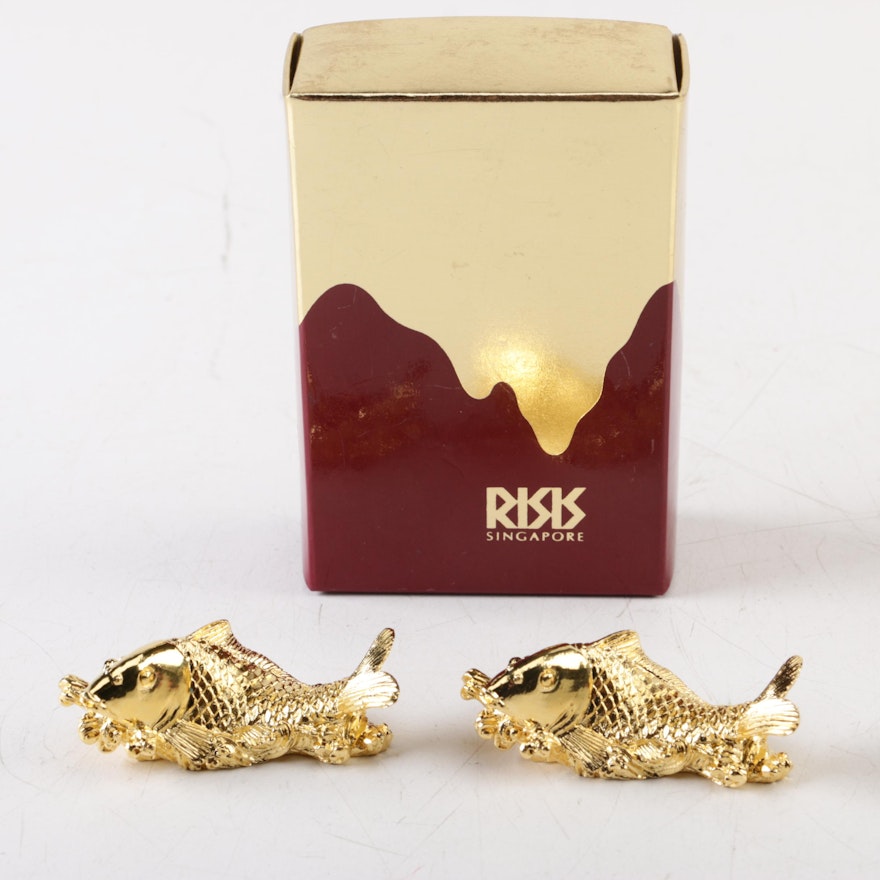 RISIS 24K Gold Plate Metal Carp Figurines