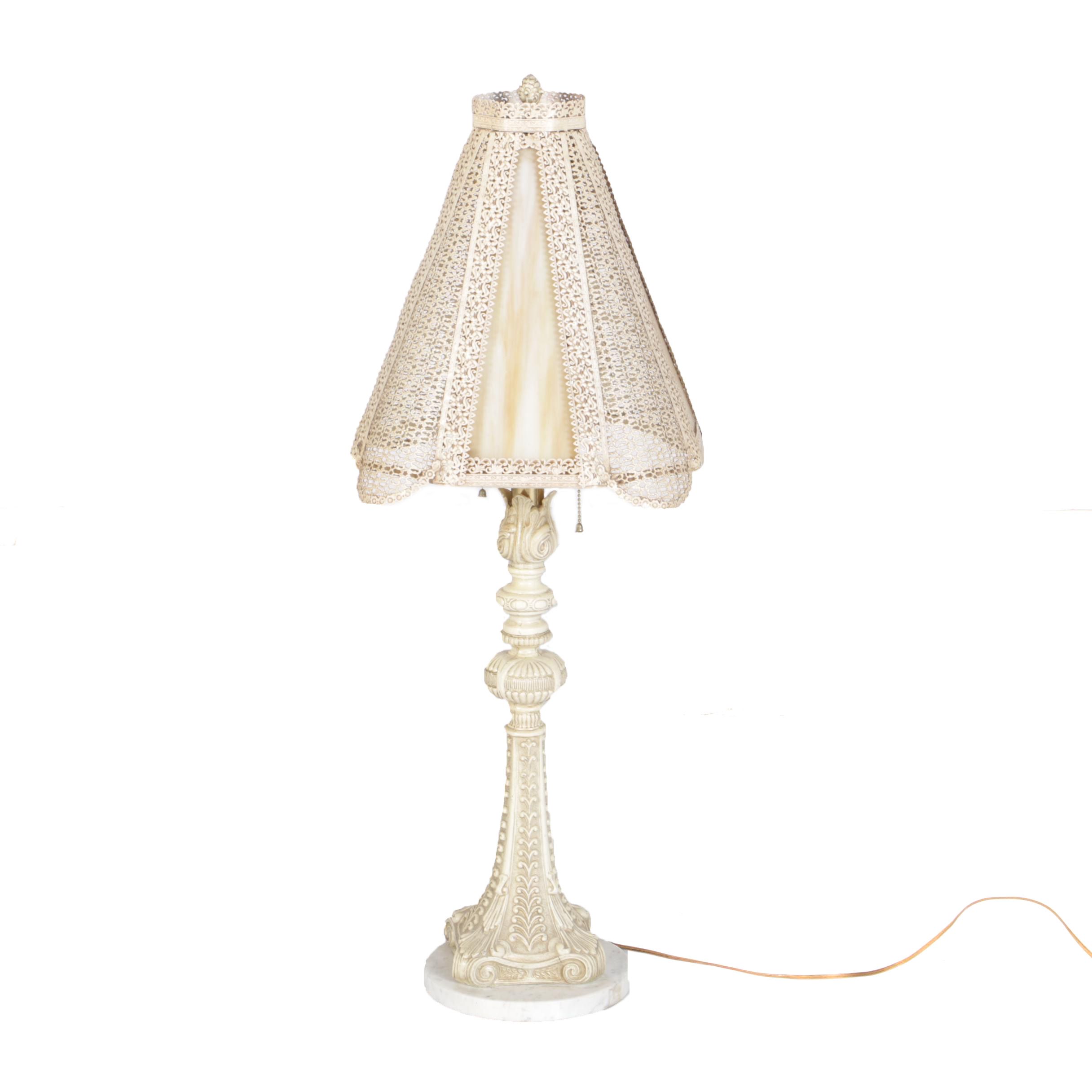 Vintage Metal, Marble and Glass Table Lamp
