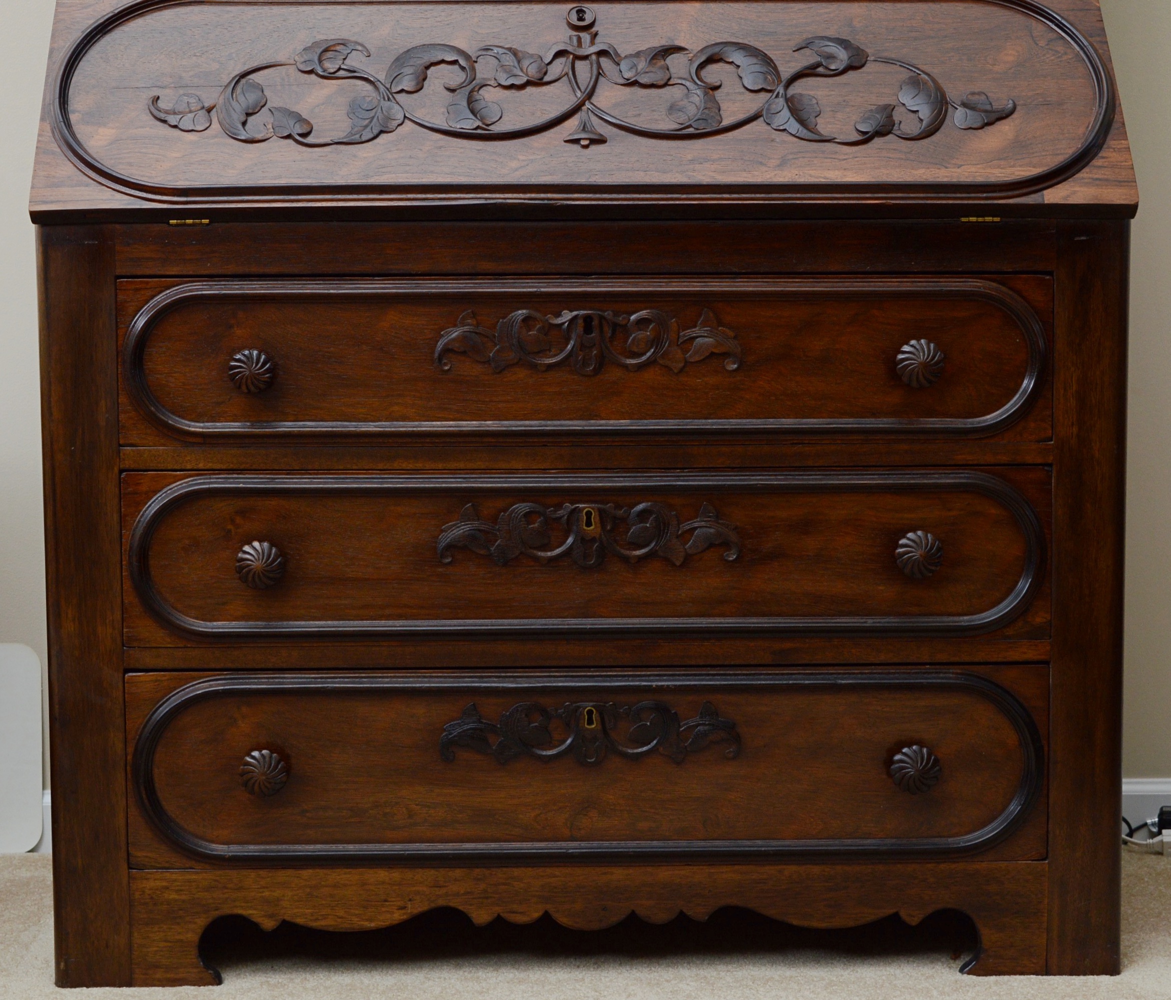 Antique Victorian Secretary Bookcase, in Walnut and Rosewood