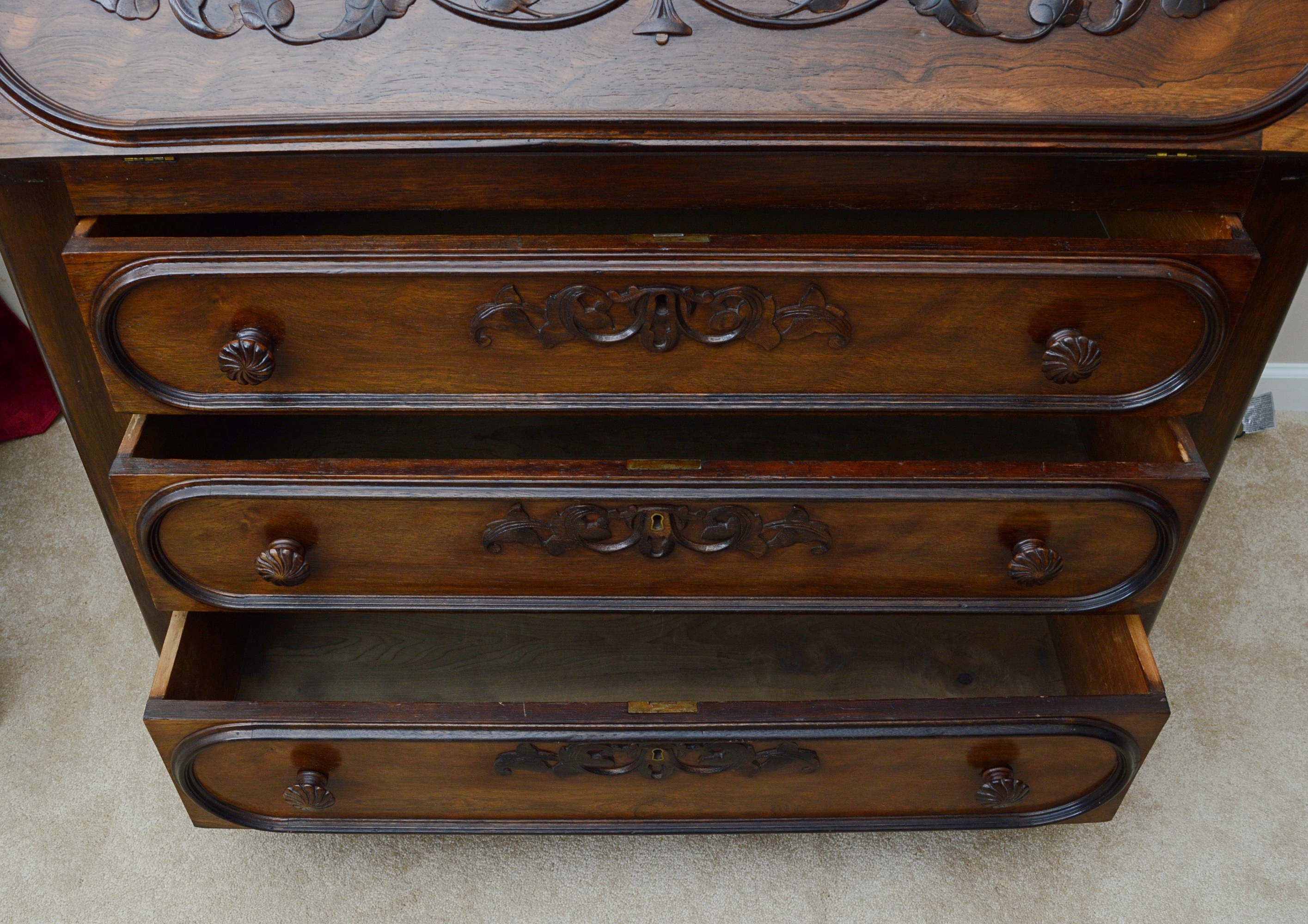 Antique Victorian Secretary Bookcase, in Walnut and Rosewood