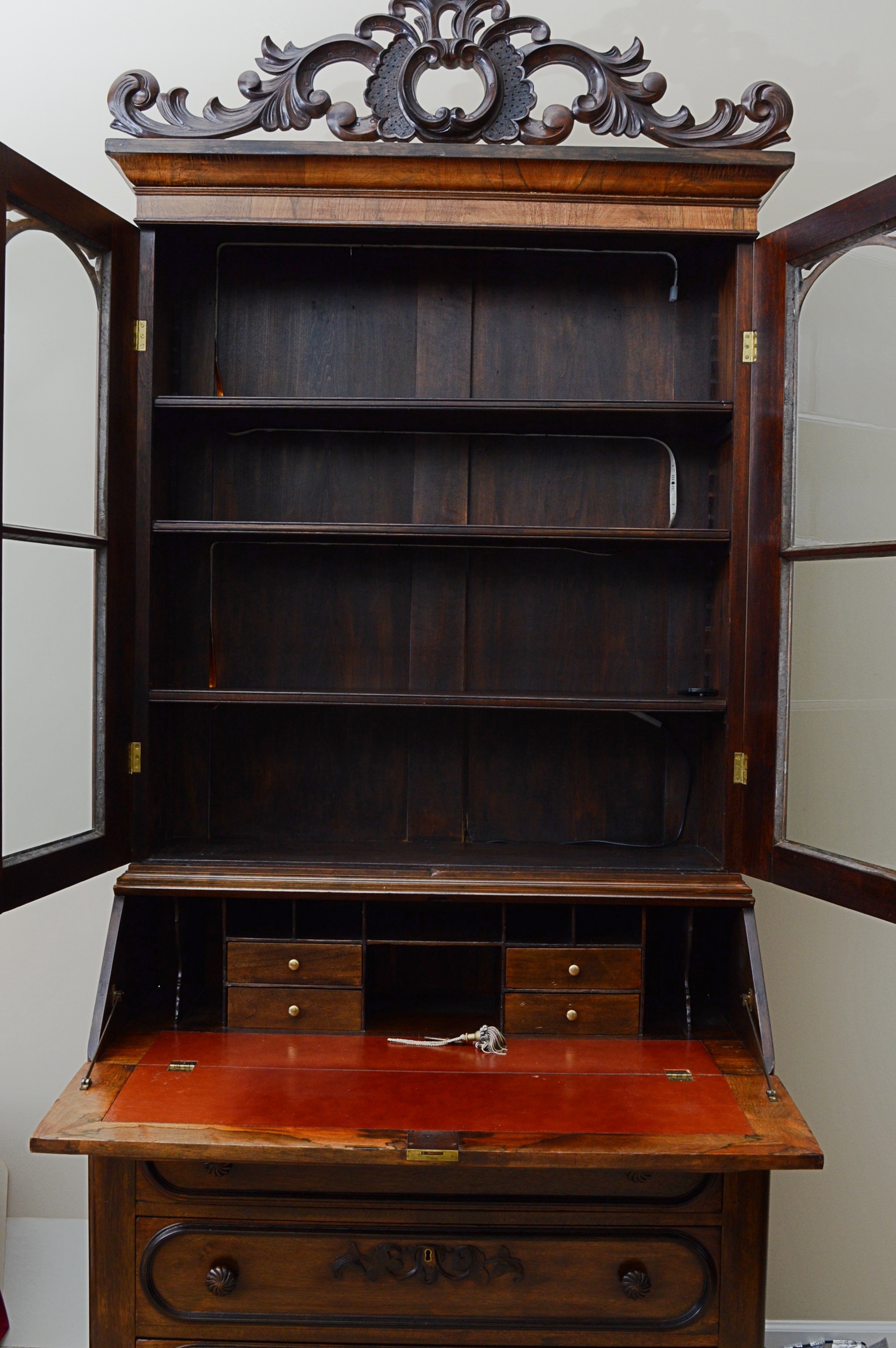 Antique Victorian Secretary Bookcase, in Walnut and Rosewood