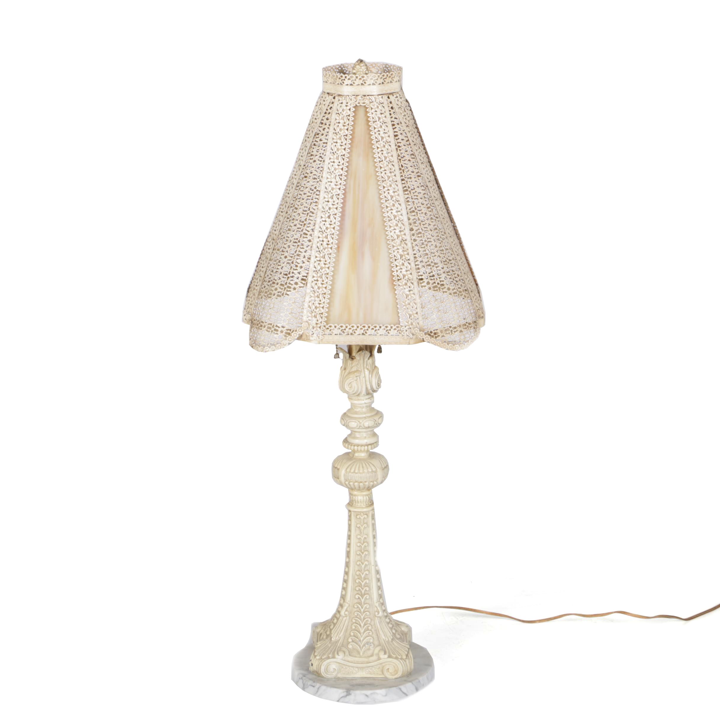 Vintage Metal, Marble and Glass Table Lamp