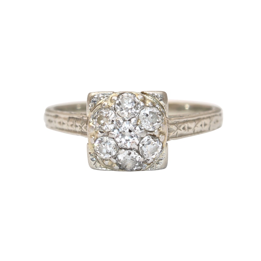 Vintage 18K White Gold Diamond Ring