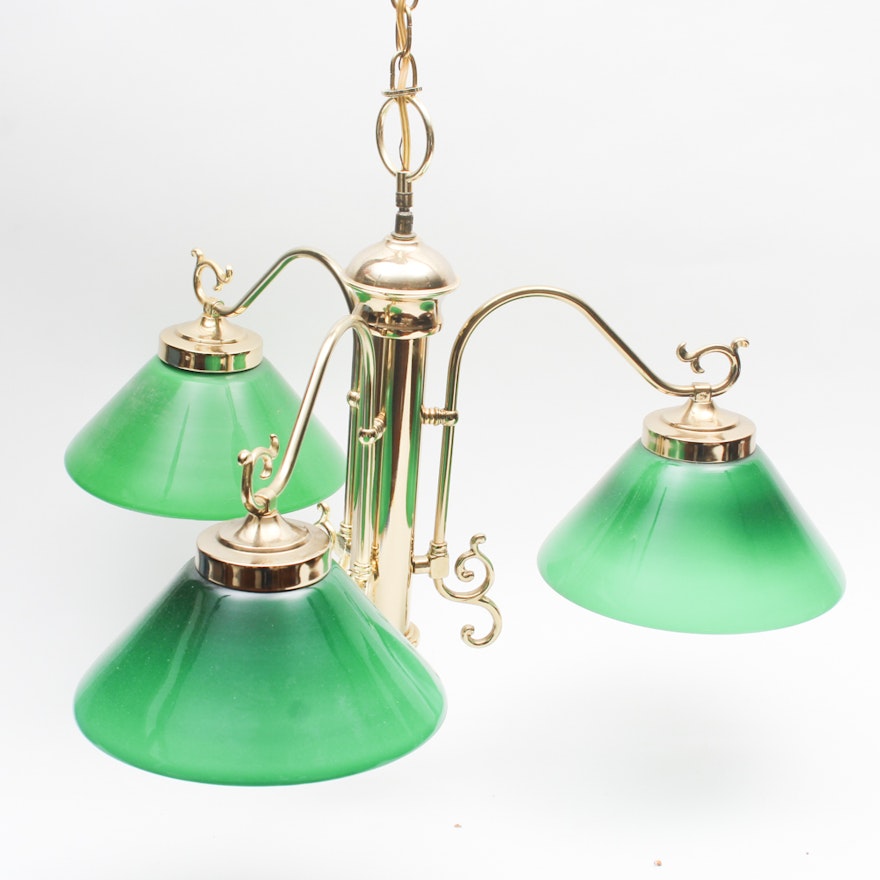 Brass Hanging Light with Cased Glass Shades