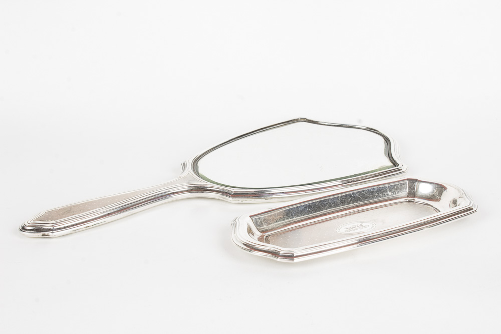 Vintage Tiffany and Co. Sterling Silver Hand Mirror and Vanity Tray