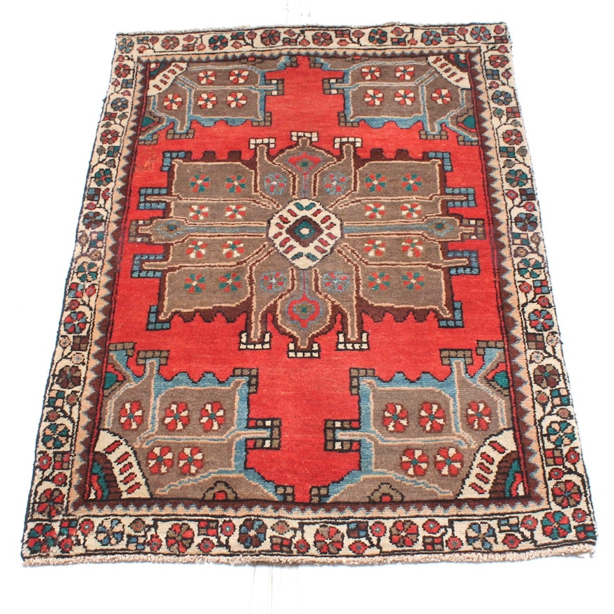 3' x 4' Vintage Hand-Knotted Persian Karaja Heriz Accent Rug