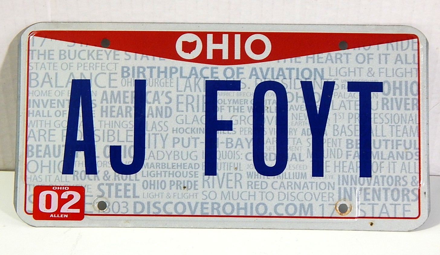 NASCAR A.J. Foyt Ohio License Plate and Autographed Baseball