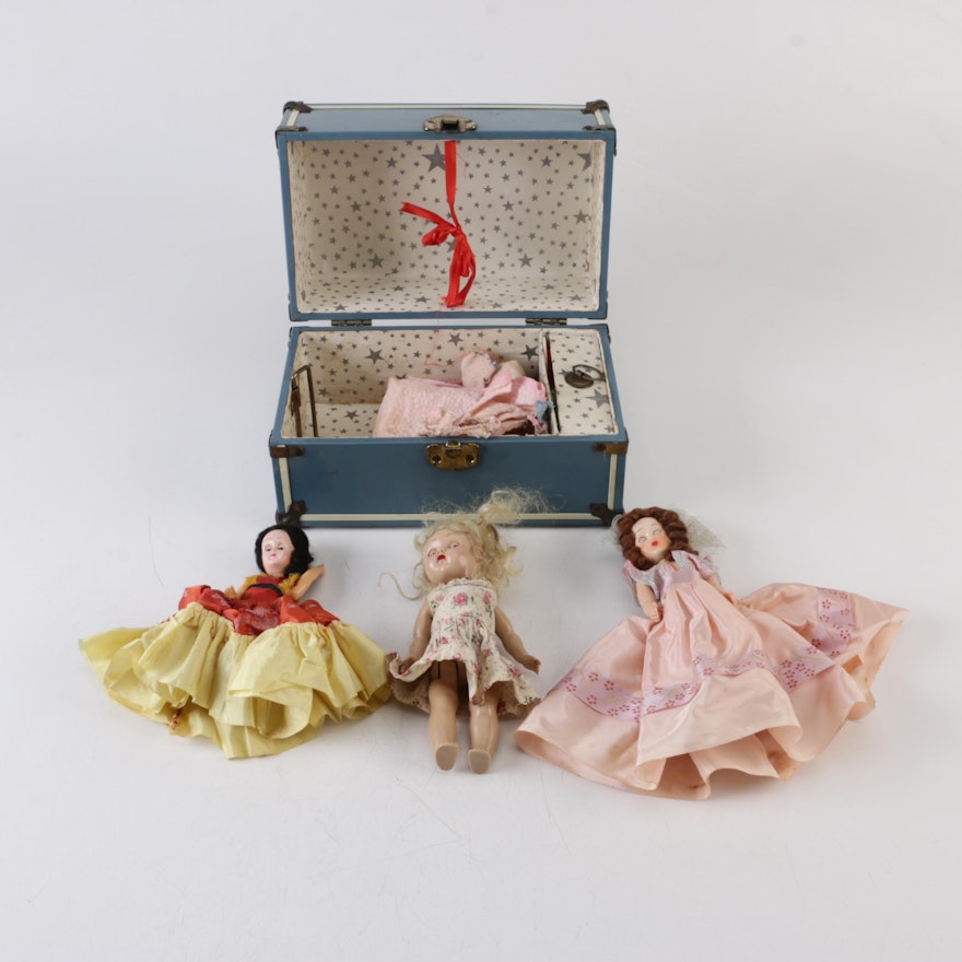 Circa 1950s Hard Plastic Fashion Dolls with Carrying Case