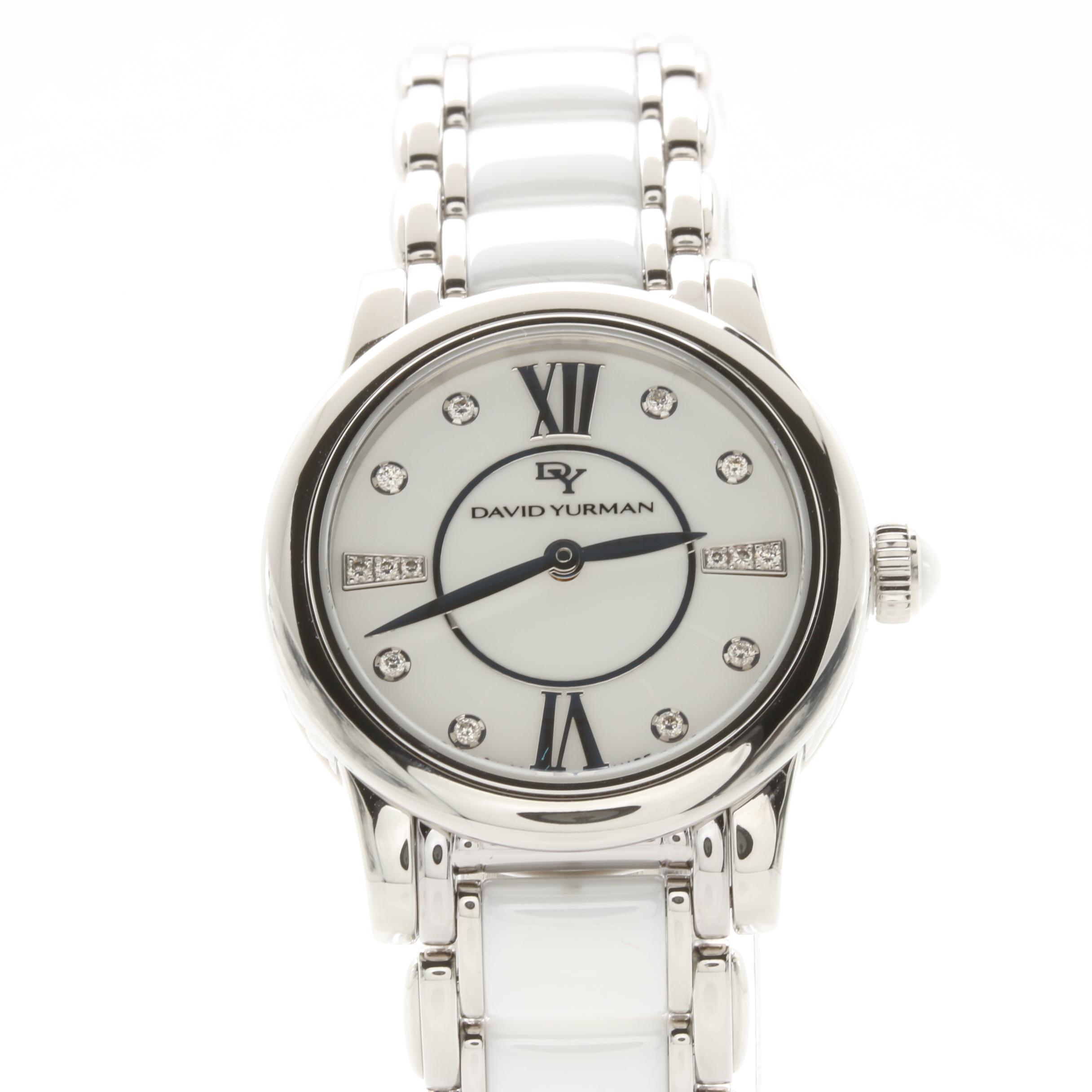 David Yurman White Ceramic and Stainless Steel Diamond Watch