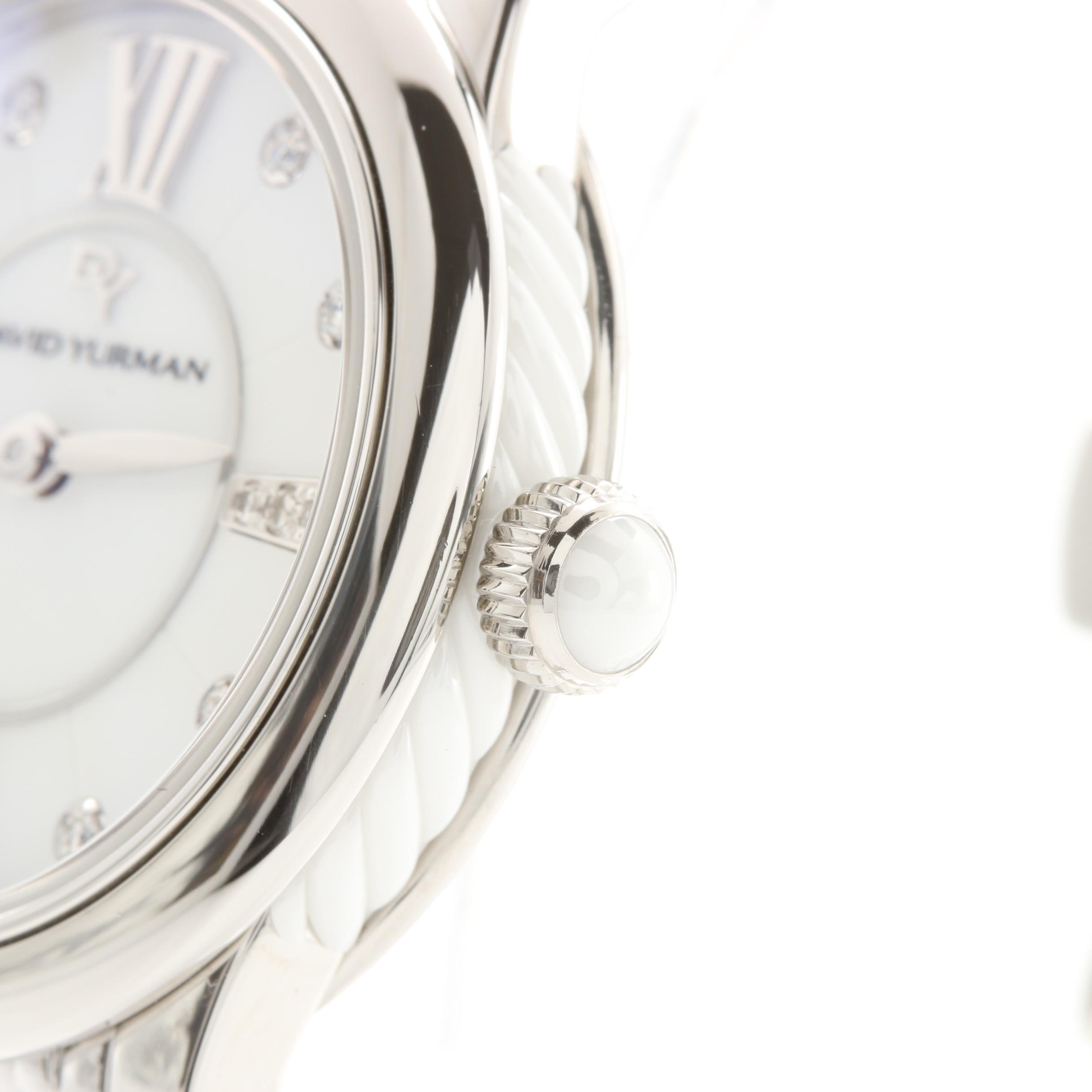 David Yurman White Ceramic and Stainless Steel Diamond Watch