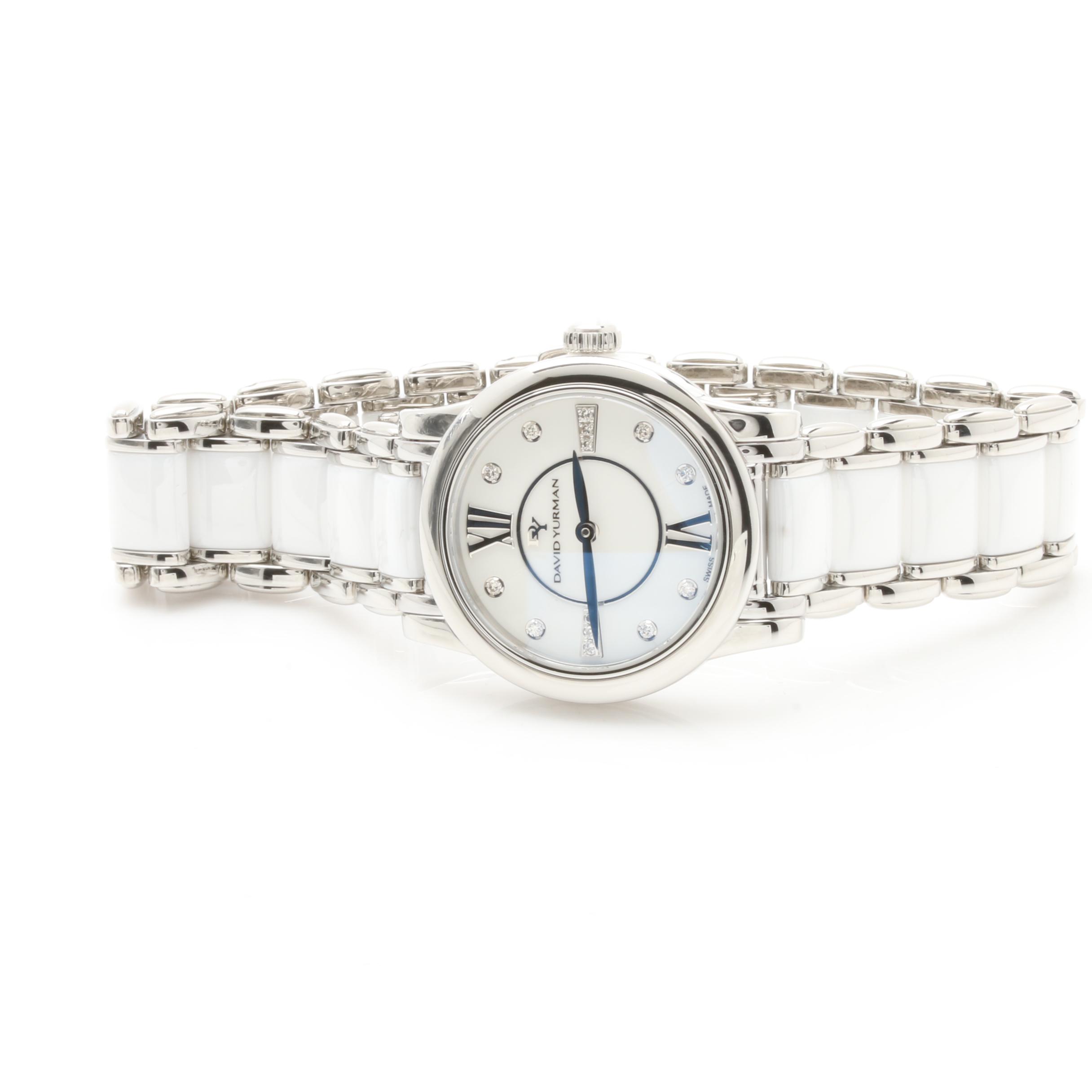 David Yurman White Ceramic and Stainless Steel Diamond Watch