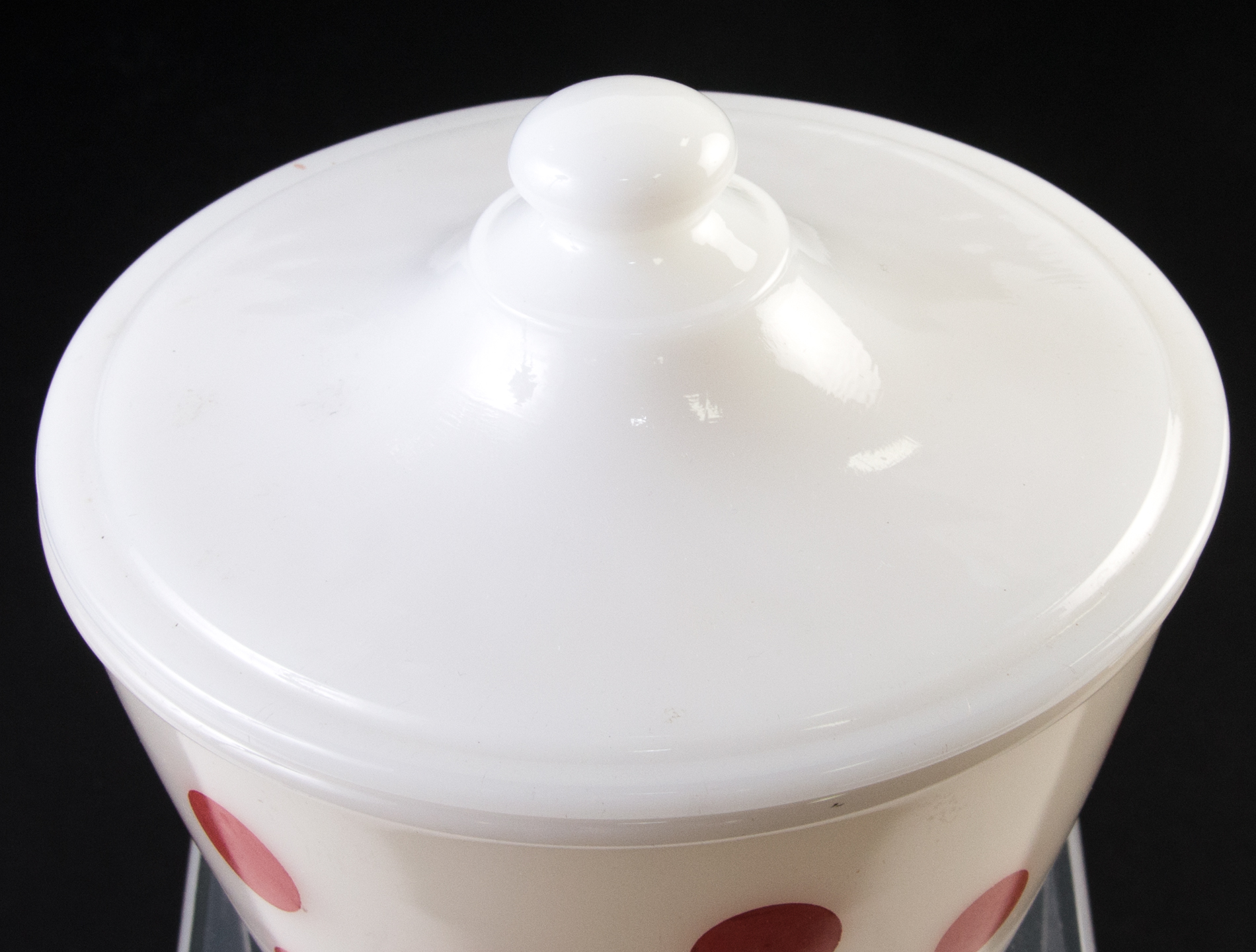 Vintage Fire King "Red Dot" Grease Jar