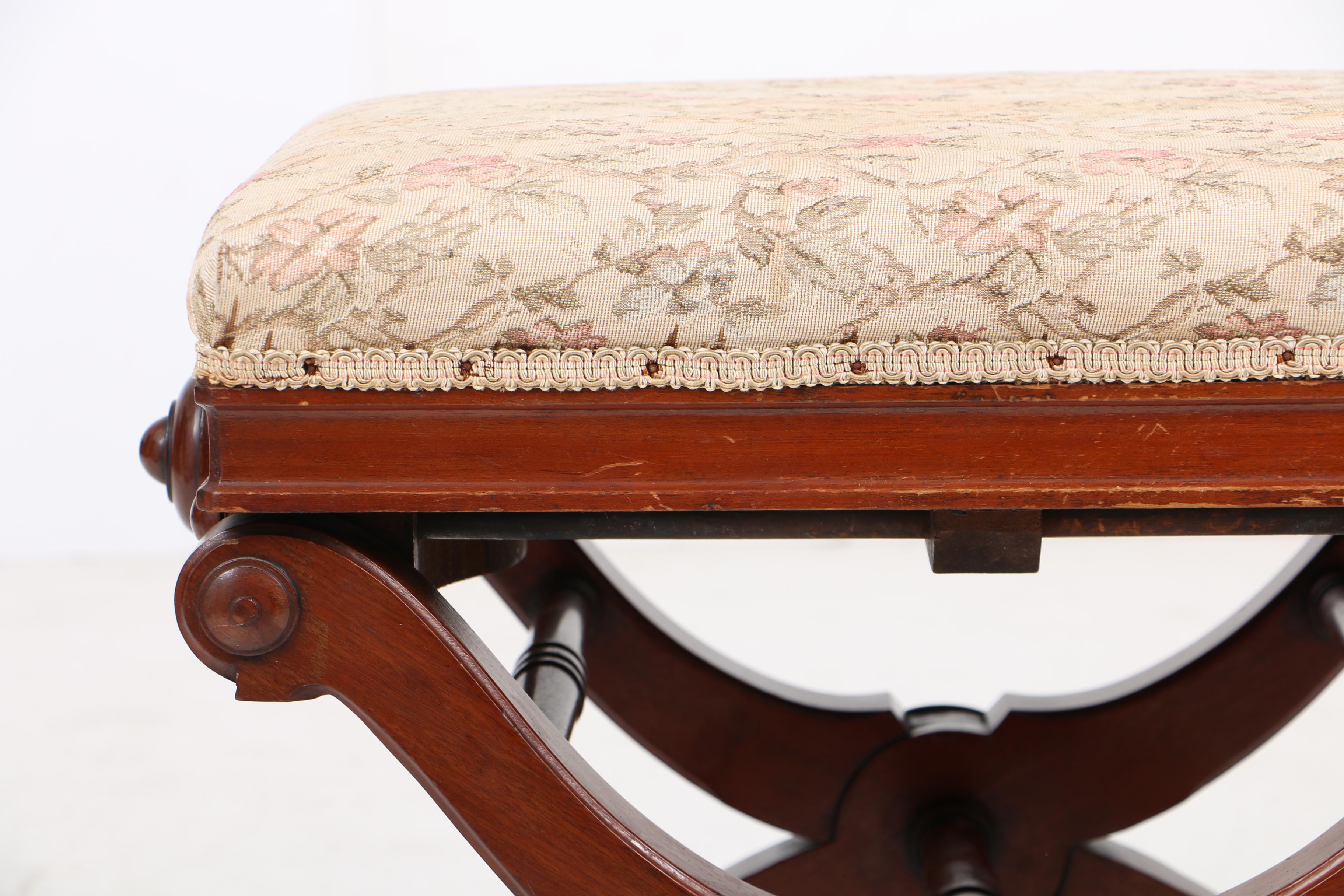 Antique Victorian Adjustable "X Piano Taboret" by L. Postawka & Co.