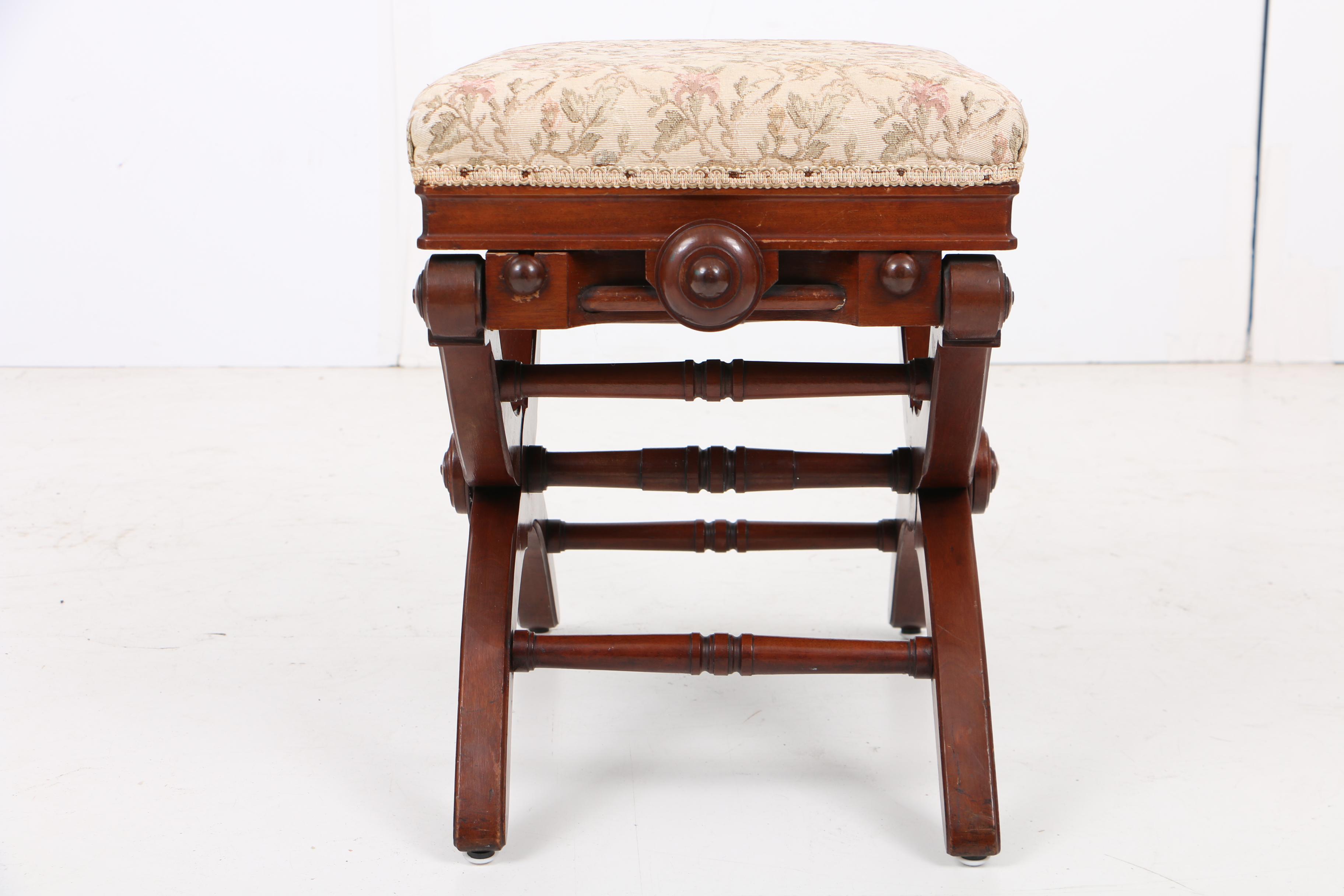 Antique Victorian Adjustable "X Piano Taboret" by L. Postawka & Co.