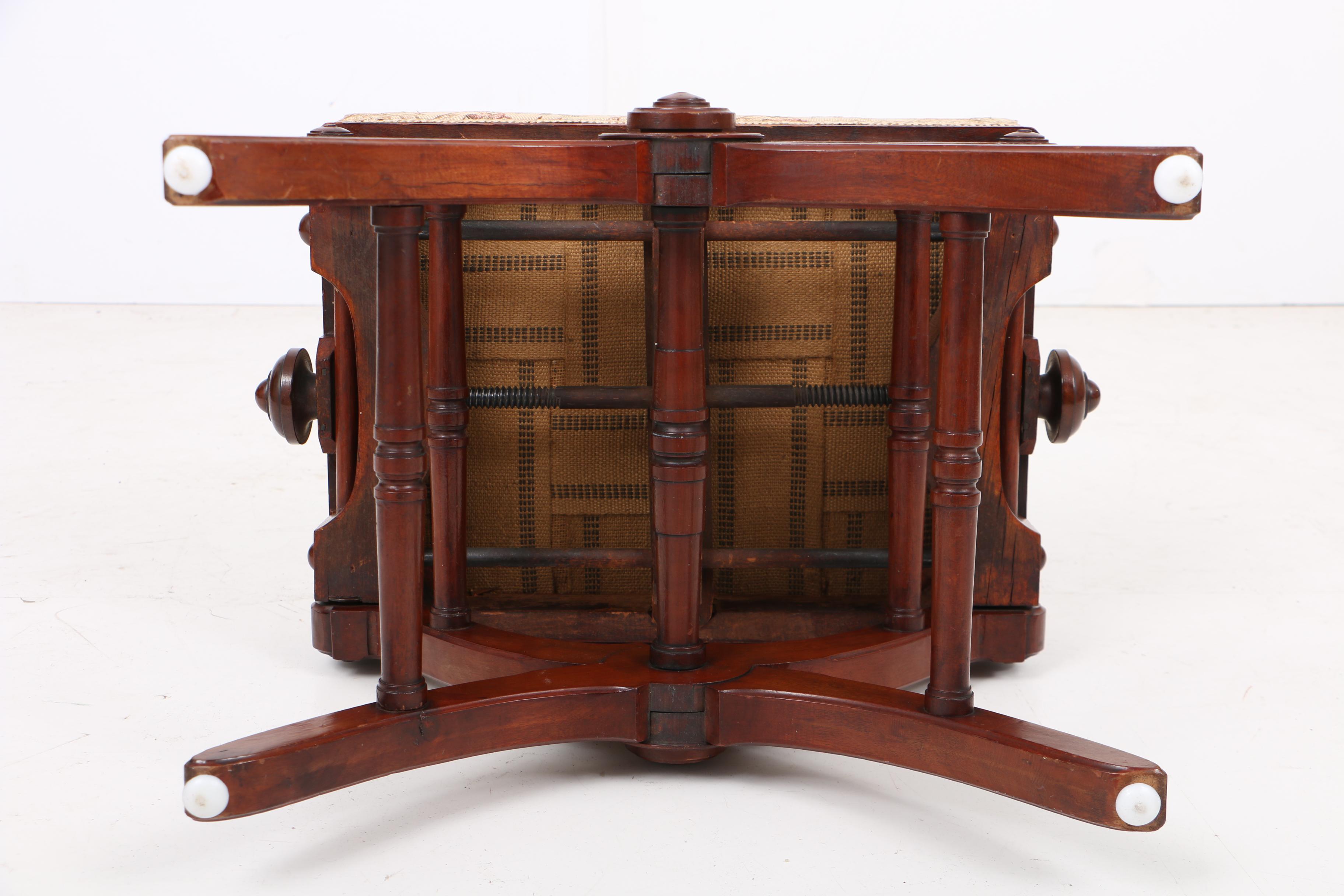 Antique Victorian Adjustable "X Piano Taboret" by L. Postawka & Co.