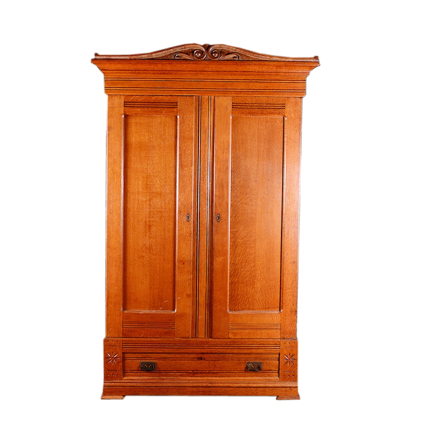 Antique Victorian Carved Oak Wardrobe