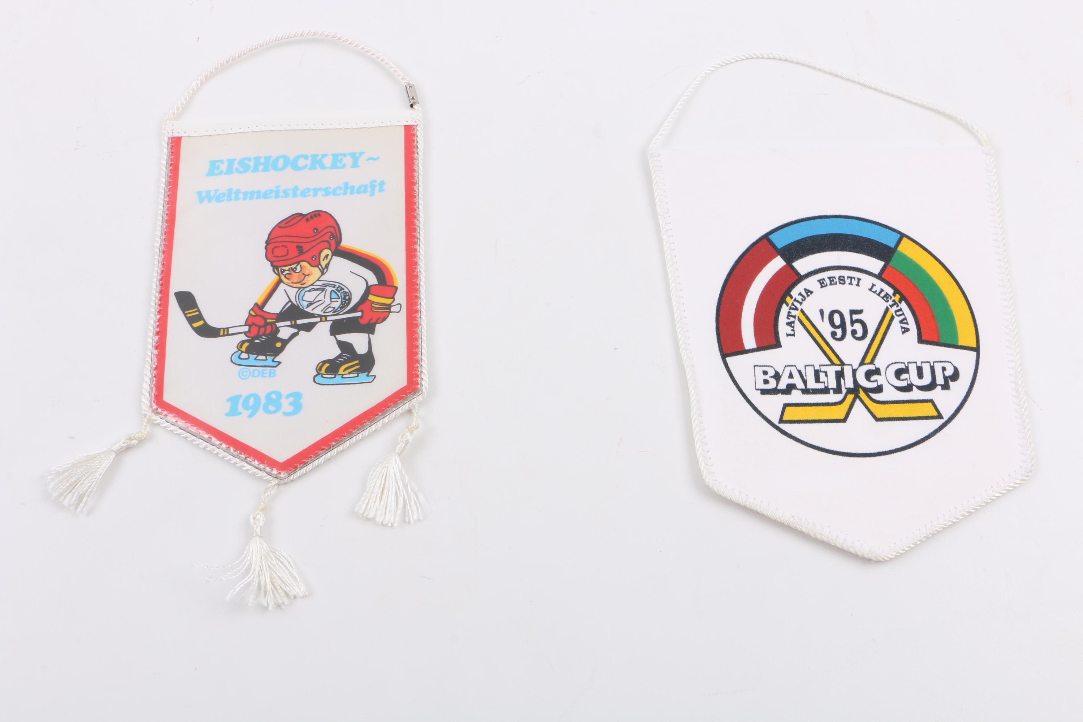 Collection of Eight Vintage International Hockey Tournament Pennants
