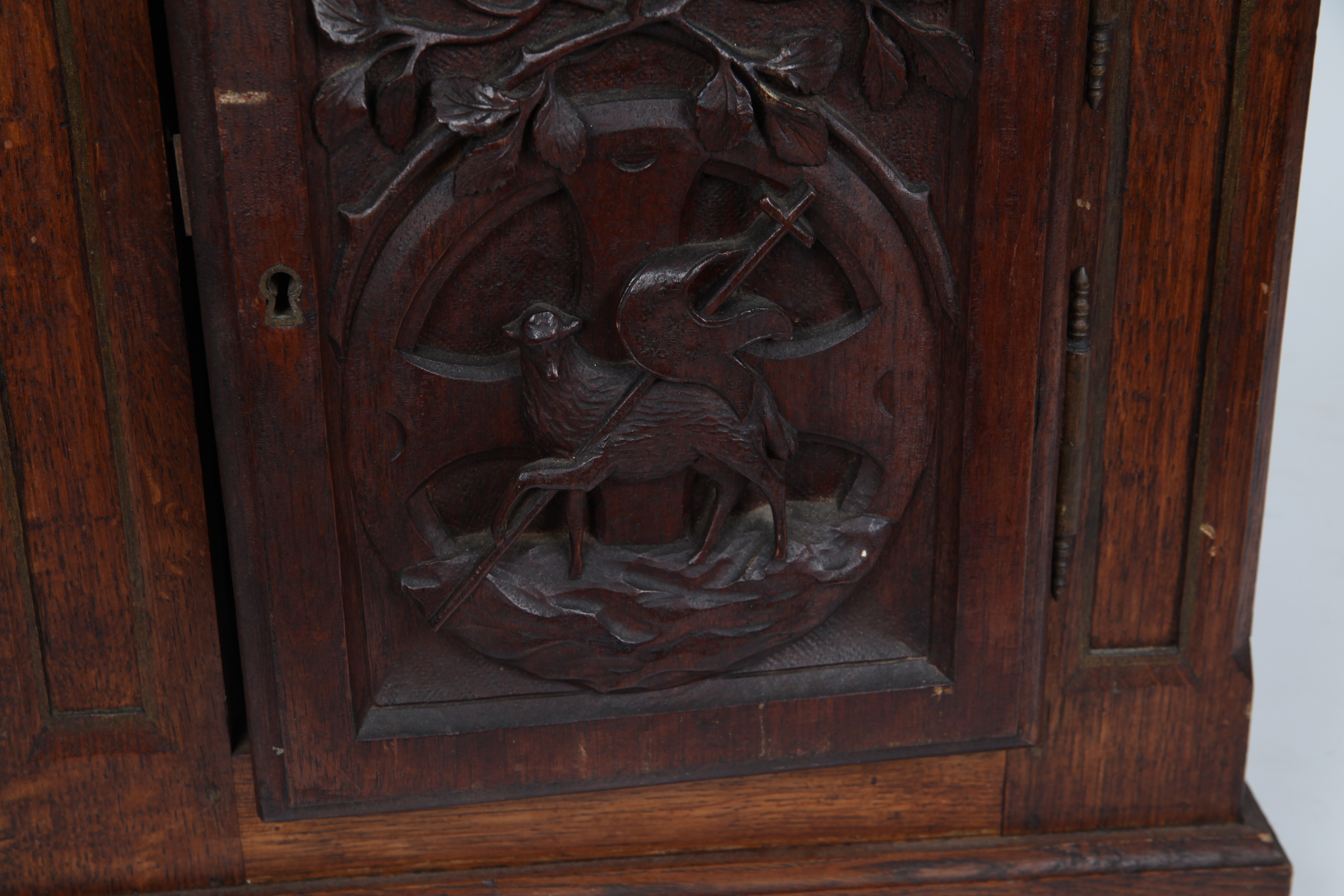 Antique Gothic Revival Carved Oak Church Cabinet
