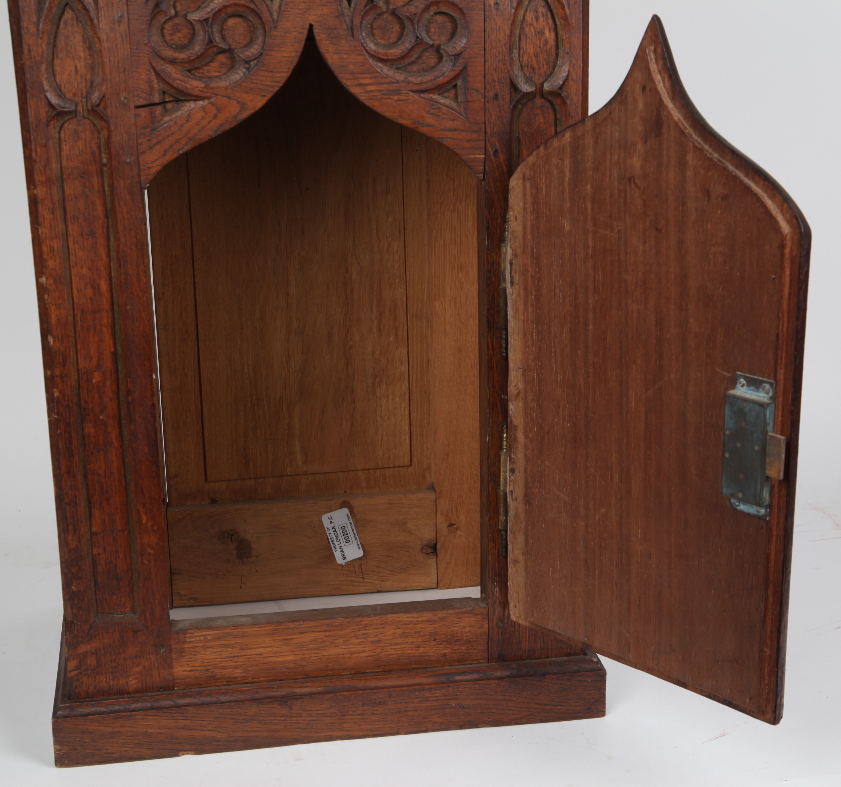 Antique Gothic Revival Carved Oak Church Cabinet