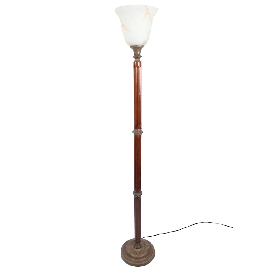 Torchiere Style Wooden Floor Lamp