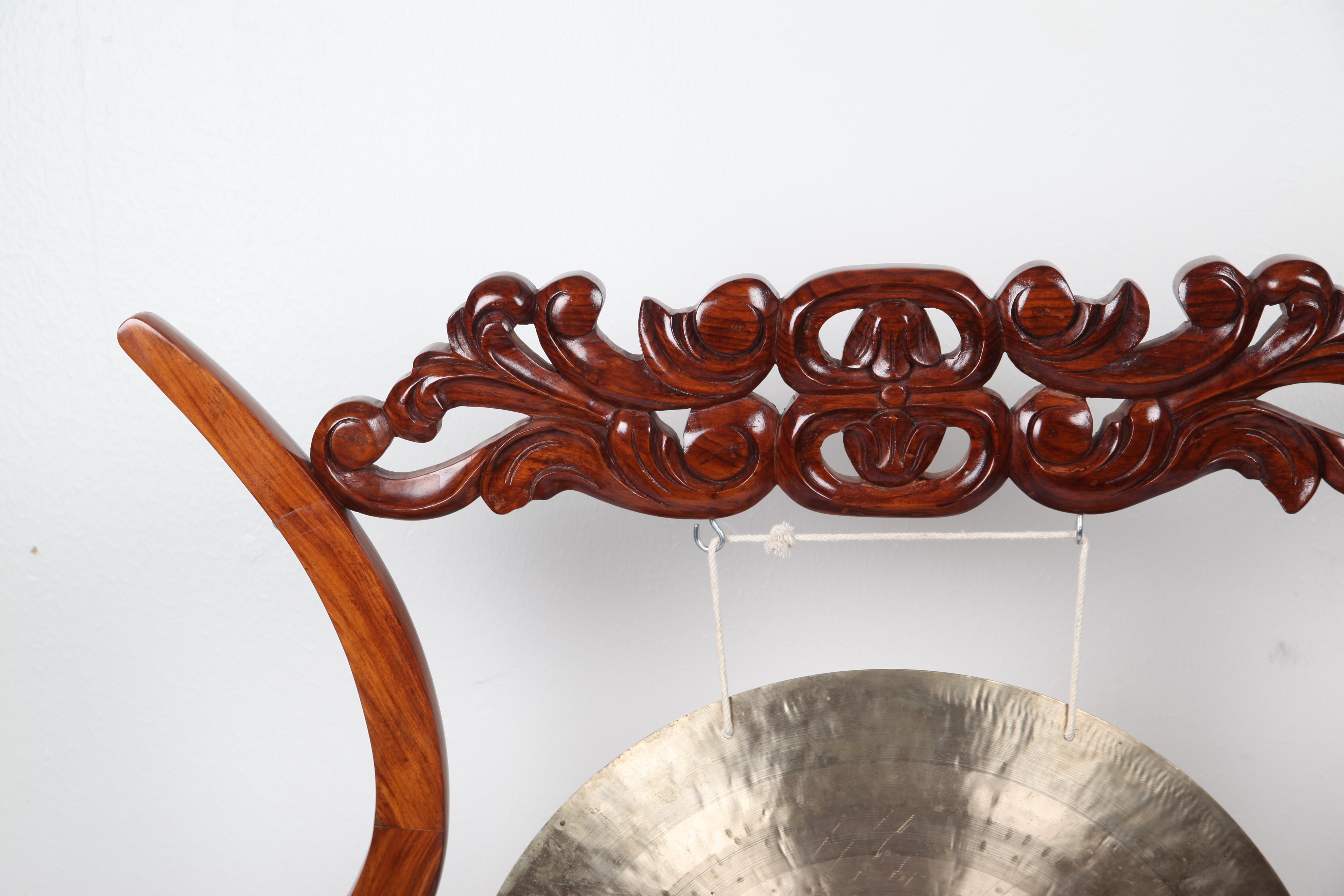 Chinese Gong in Carved Hanger with Cherry Finish