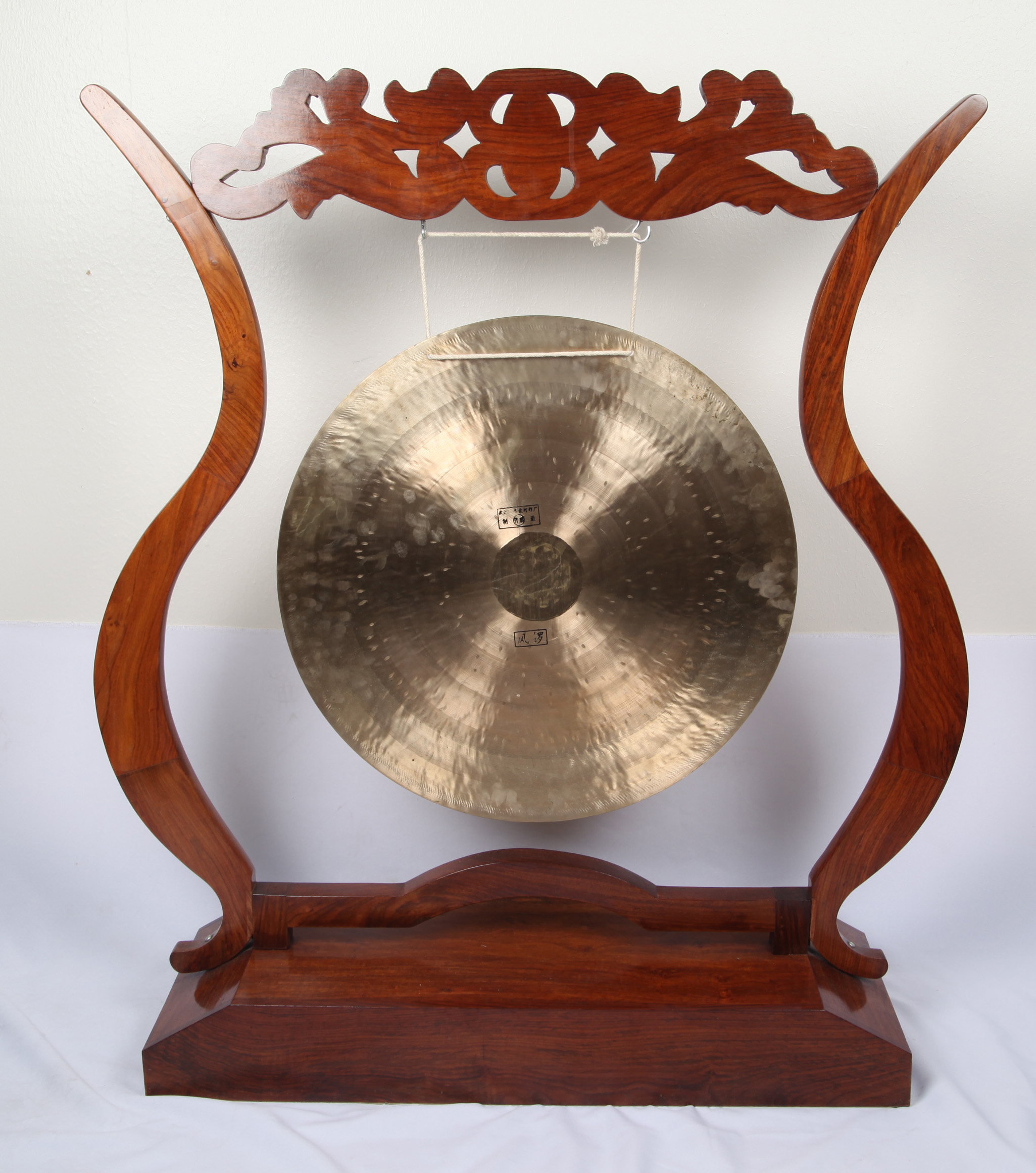 Chinese Gong in Carved Hanger with Cherry Finish