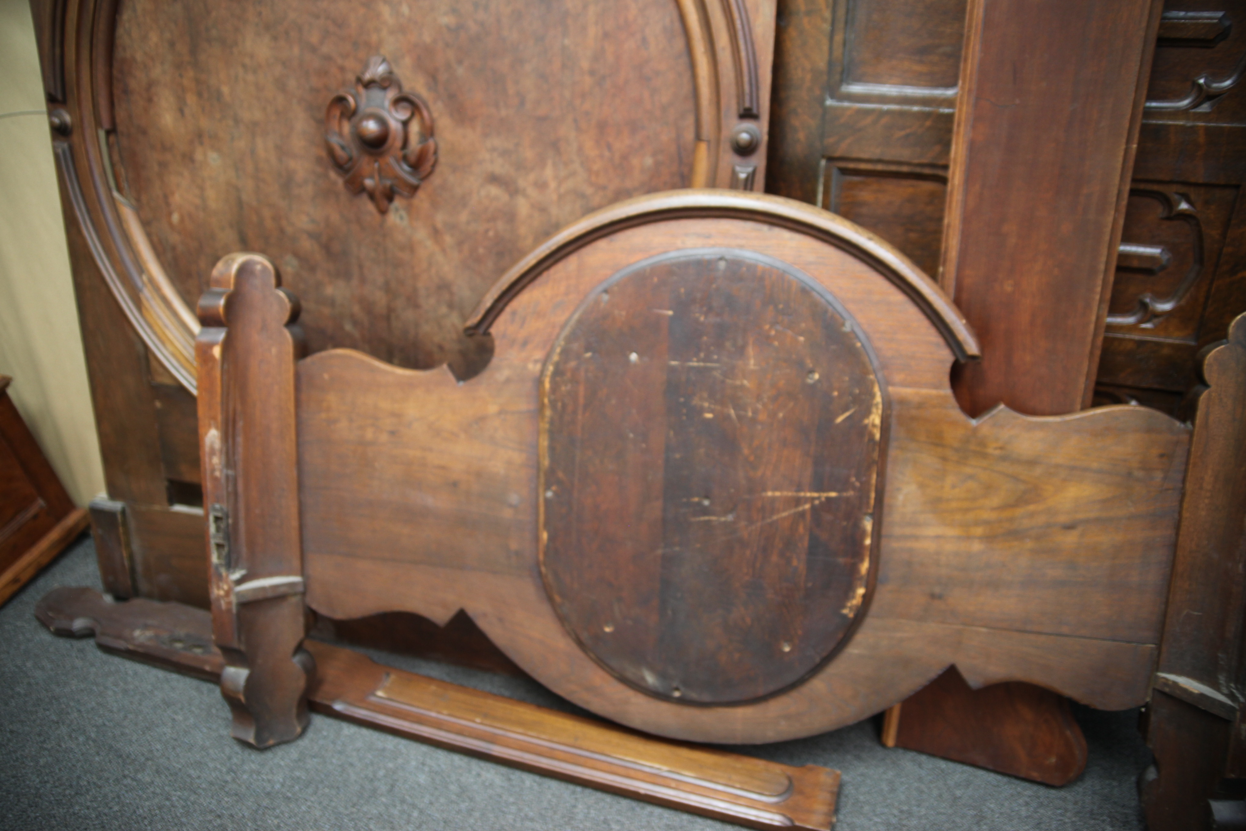 Antique Renaissance Revival Walnut Bed Frame