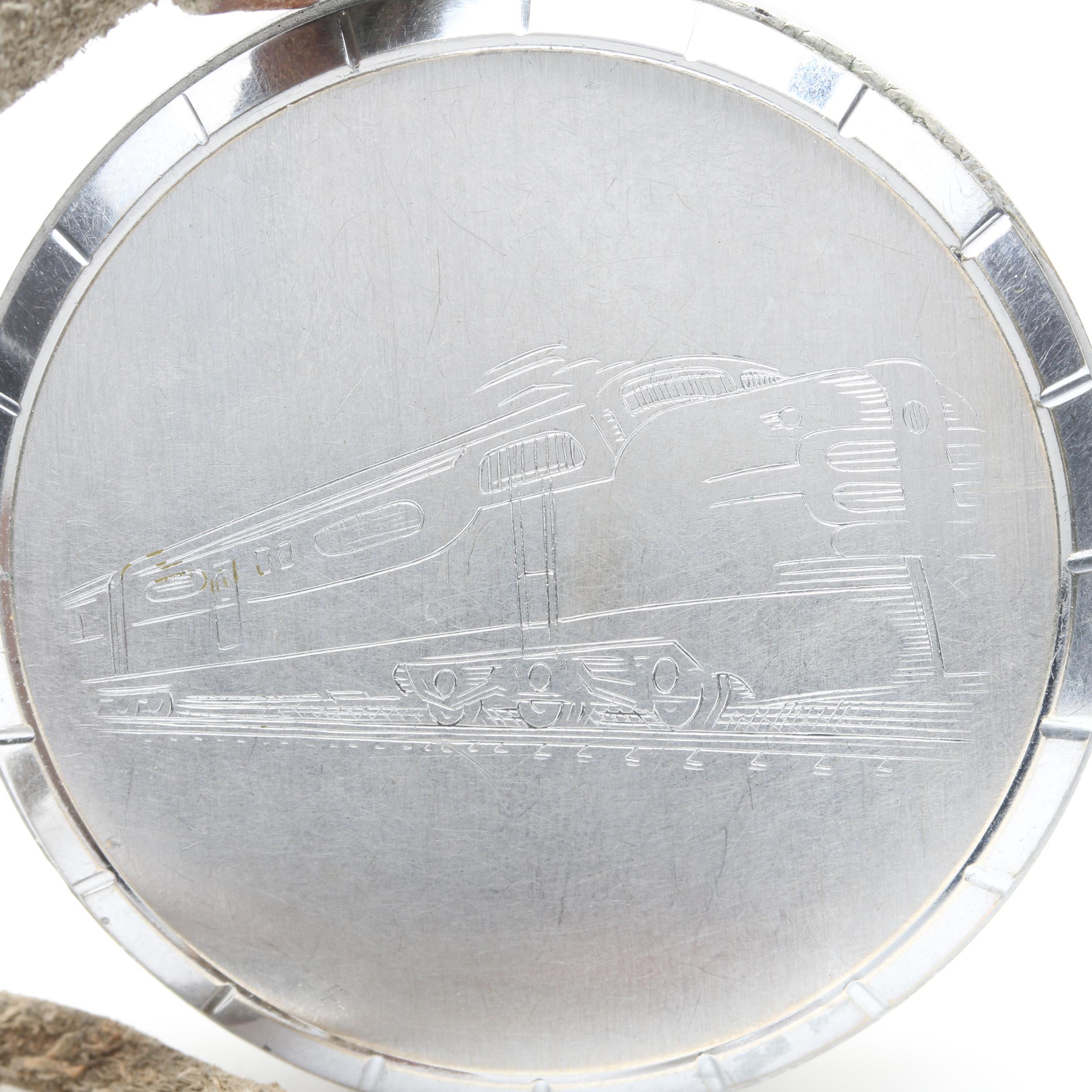 Waltham Steel Open Face Pocket Watch With Braided Leather Fob