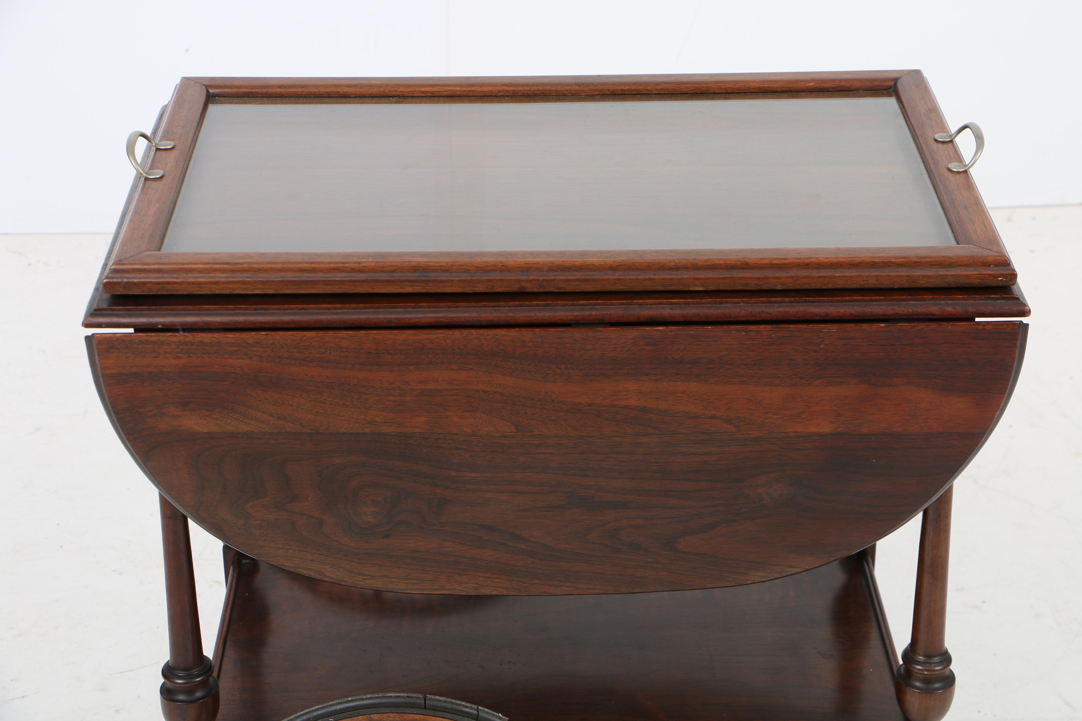 Vintage Walnut Tea Cart with Glass Serving Tray