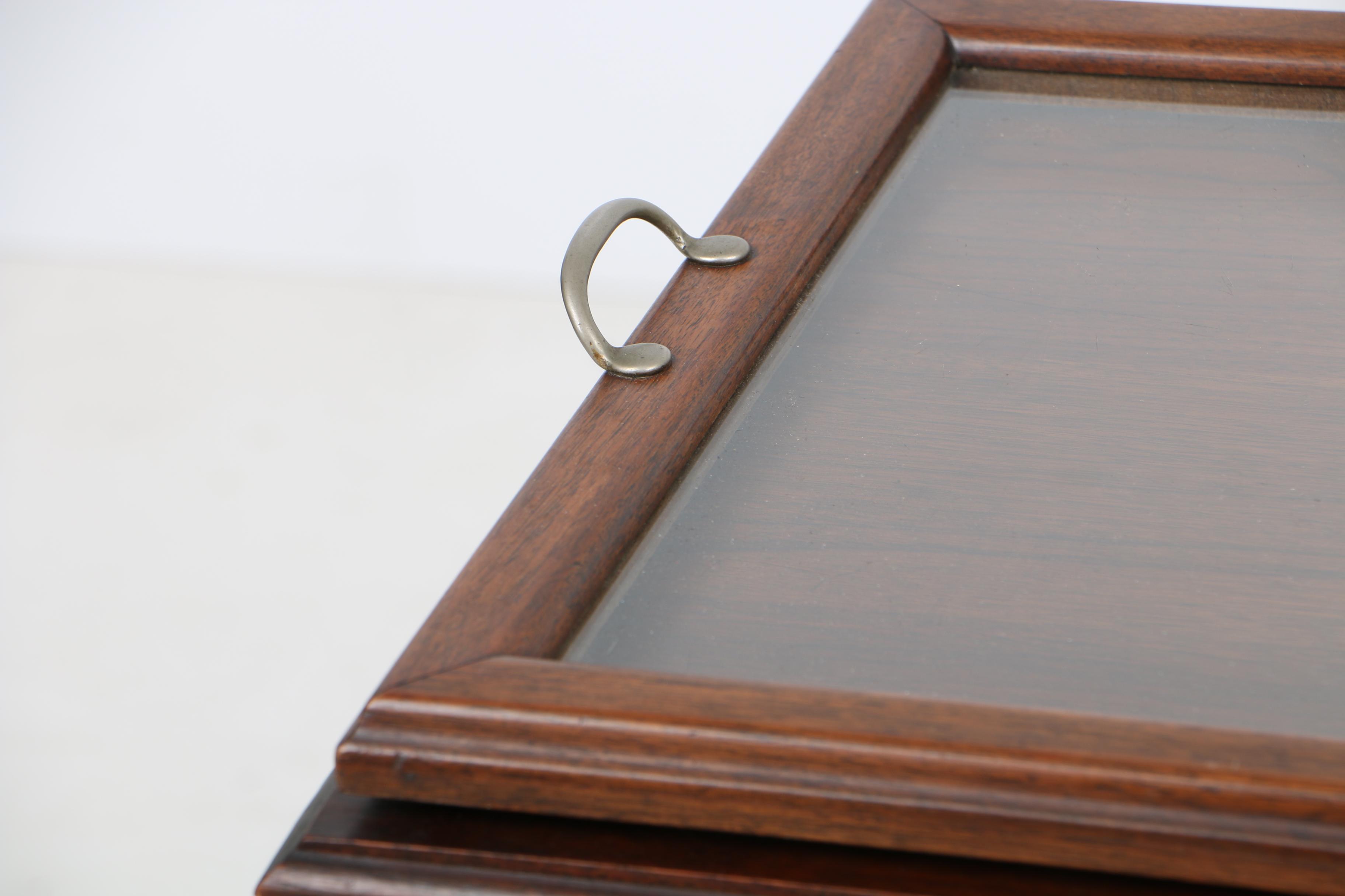 Vintage Walnut Tea Cart with Glass Serving Tray