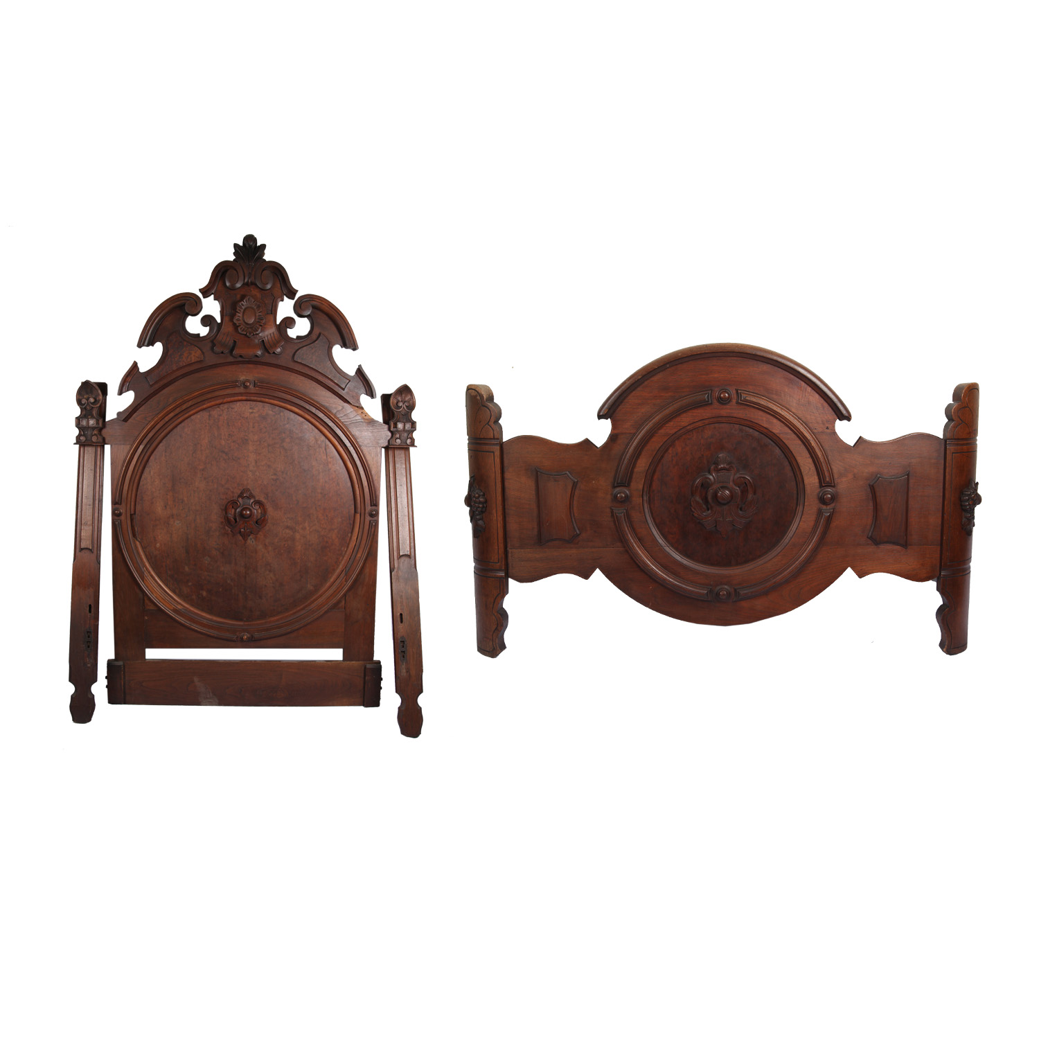 Antique Renaissance Revival Walnut Bed Frame