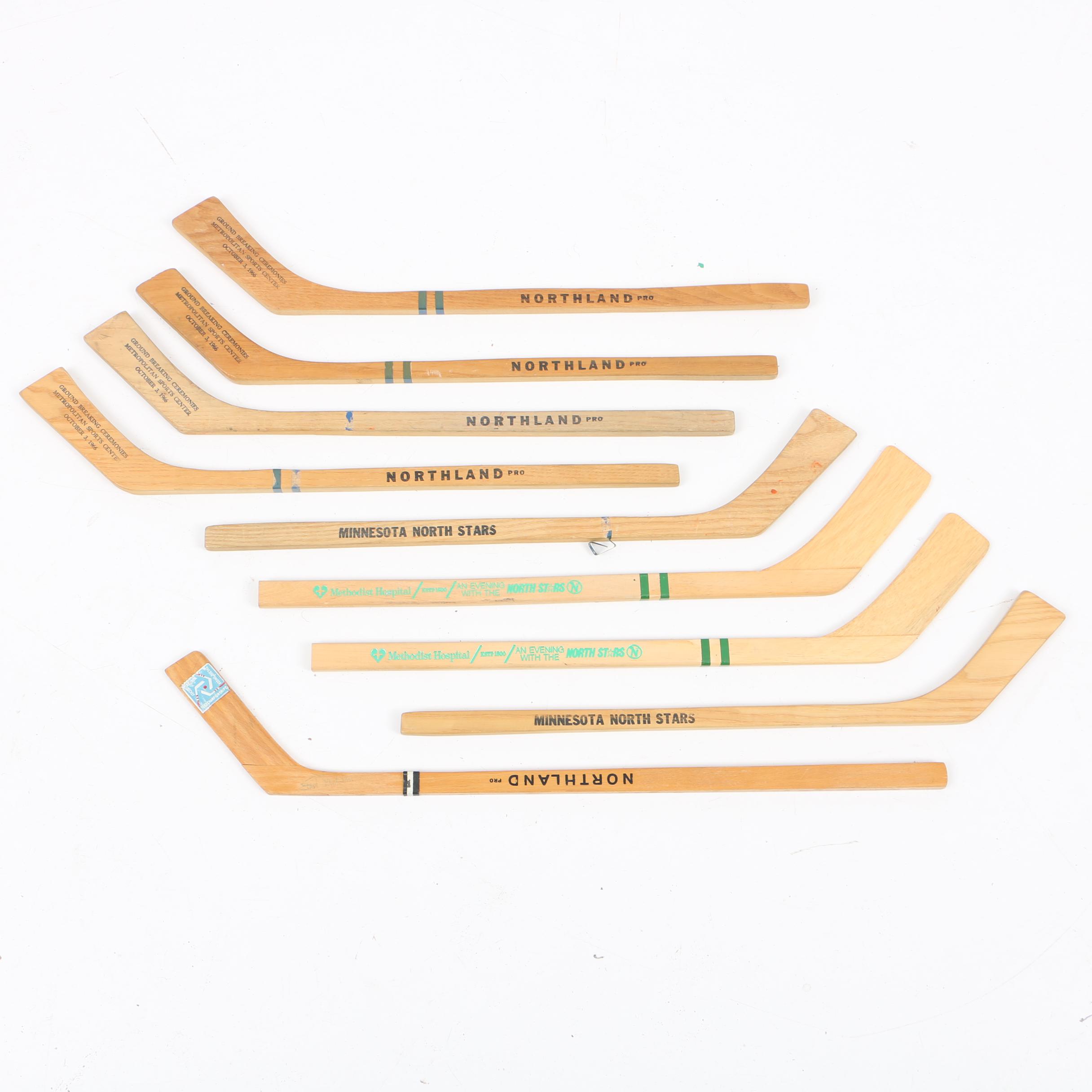 Signed 1962 IIHF Wooden Souvenir Hockey Stick and Ceremonial Sticks