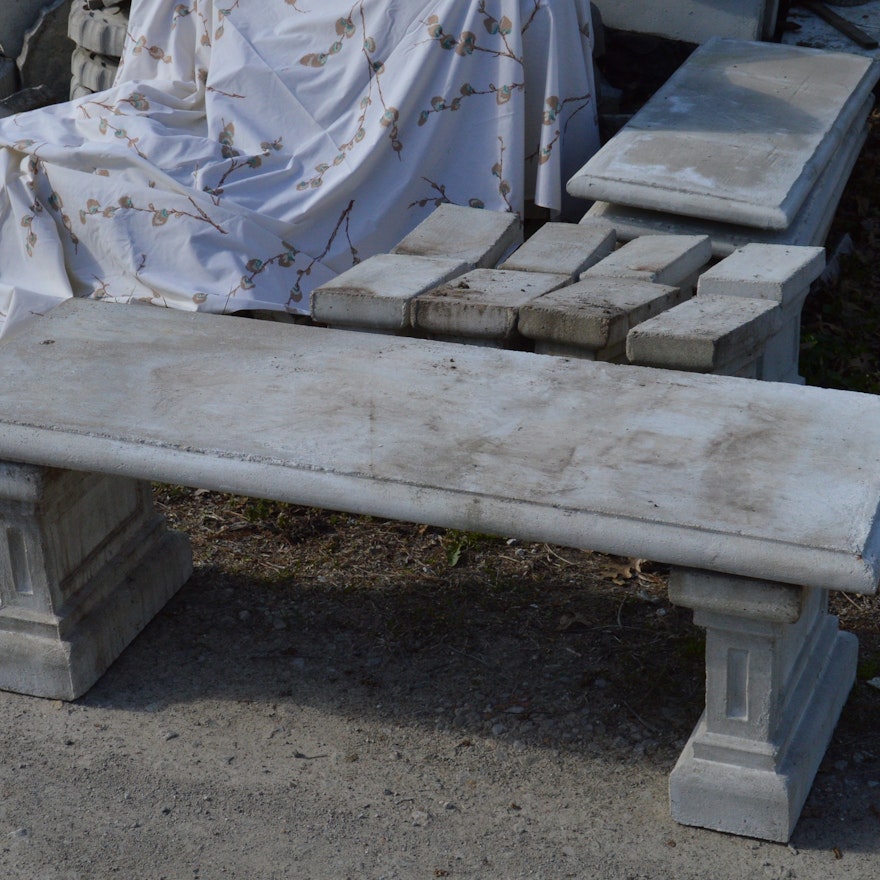 Six Cast Stone Garden Benches