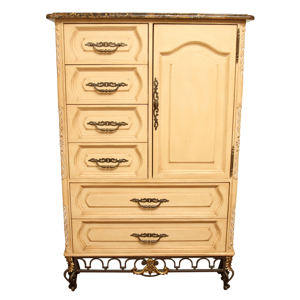 Stone Top Neoclassical Style Wardrobe with Metal Base