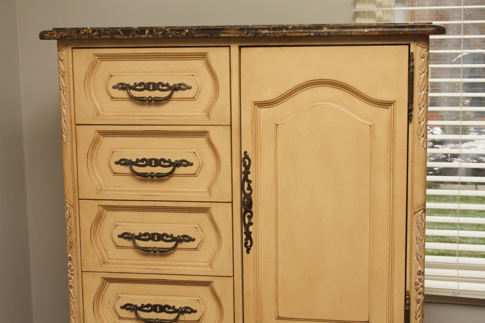 Stone Top Neoclassical Style Wardrobe with Metal Base