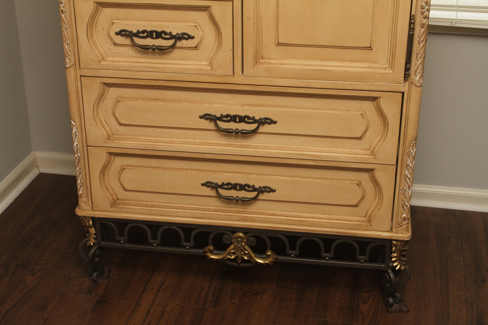 Stone Top Neoclassical Style Wardrobe with Metal Base